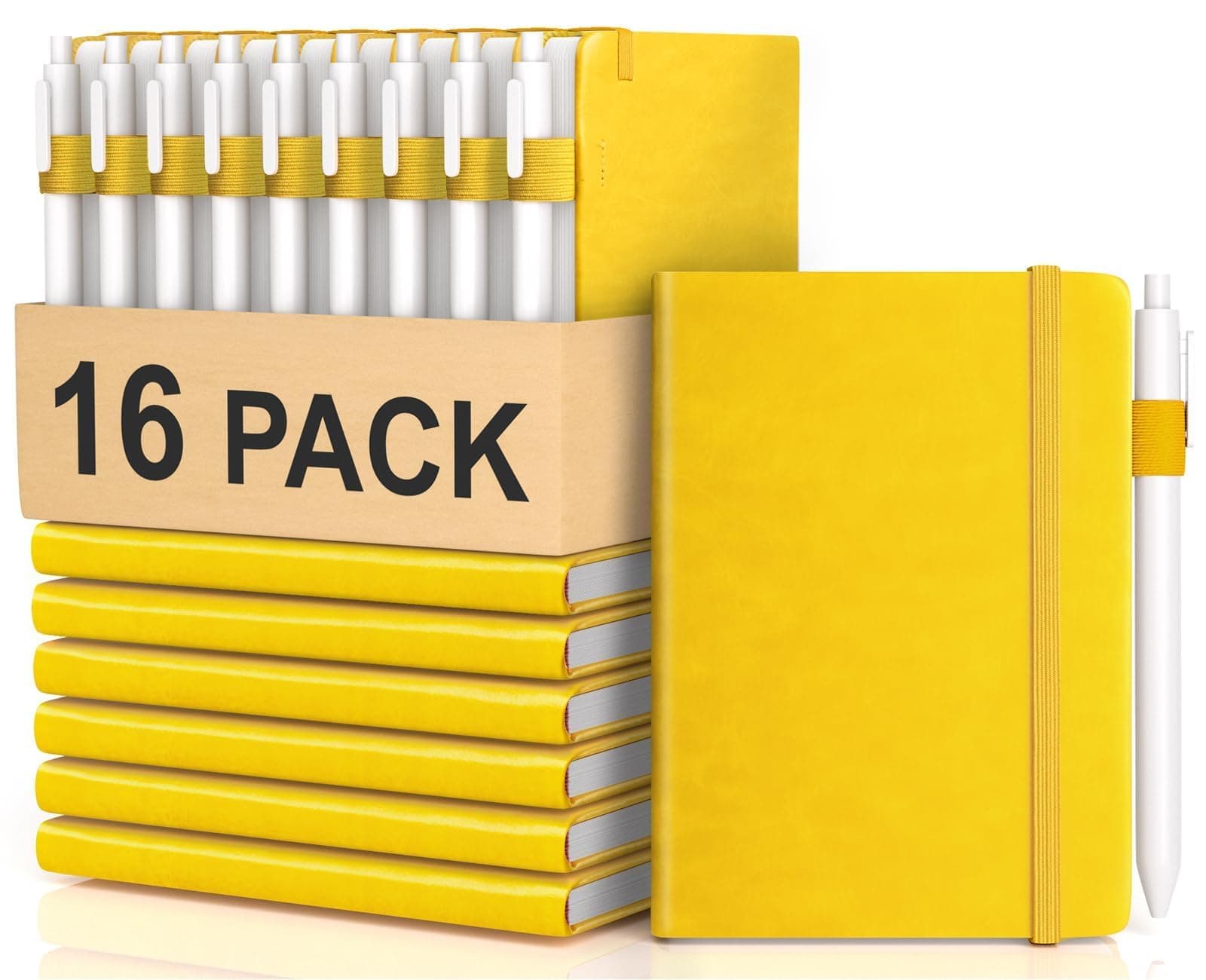 Pocket Small Notebook Journals, 16 Pack ( Lemon Yellow) Mini Notebook 3.7x5.7 Journaling Notebooks for Women Men, Hardcover Lined Note Pads with Pens for Work, Business, Travel Journal, Office Supplies