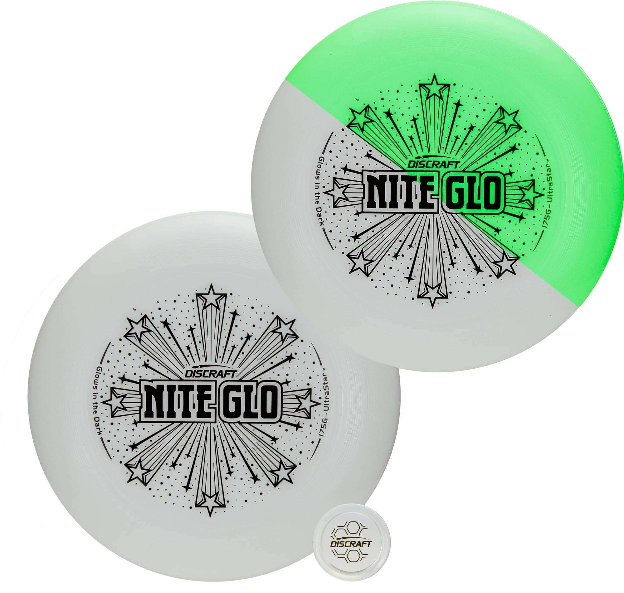 Nite Glo Ultrastar Two Pack - High Visibility Glow for Night Play, UV Light Responsive, 175gram, Vibrant Nighttime Flying Discs