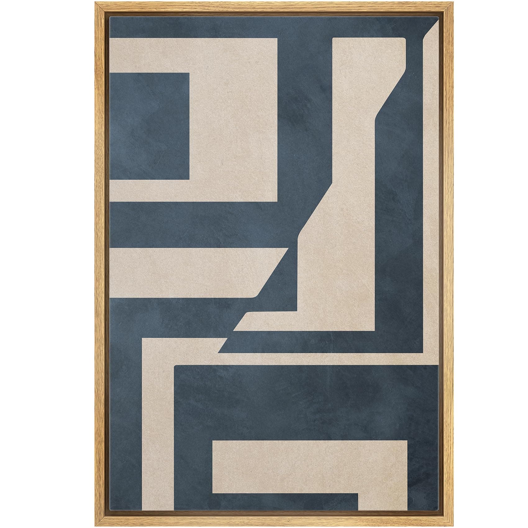 IDEA4WALL Framed Canvas Print Wall Art Blue & Tan Polygon Symbols Abstract Geometric Illustrations Modern Art Minimalism Shapes Multicolor Boho for Living Room, Bedroom, Office - 24"x36" Natural