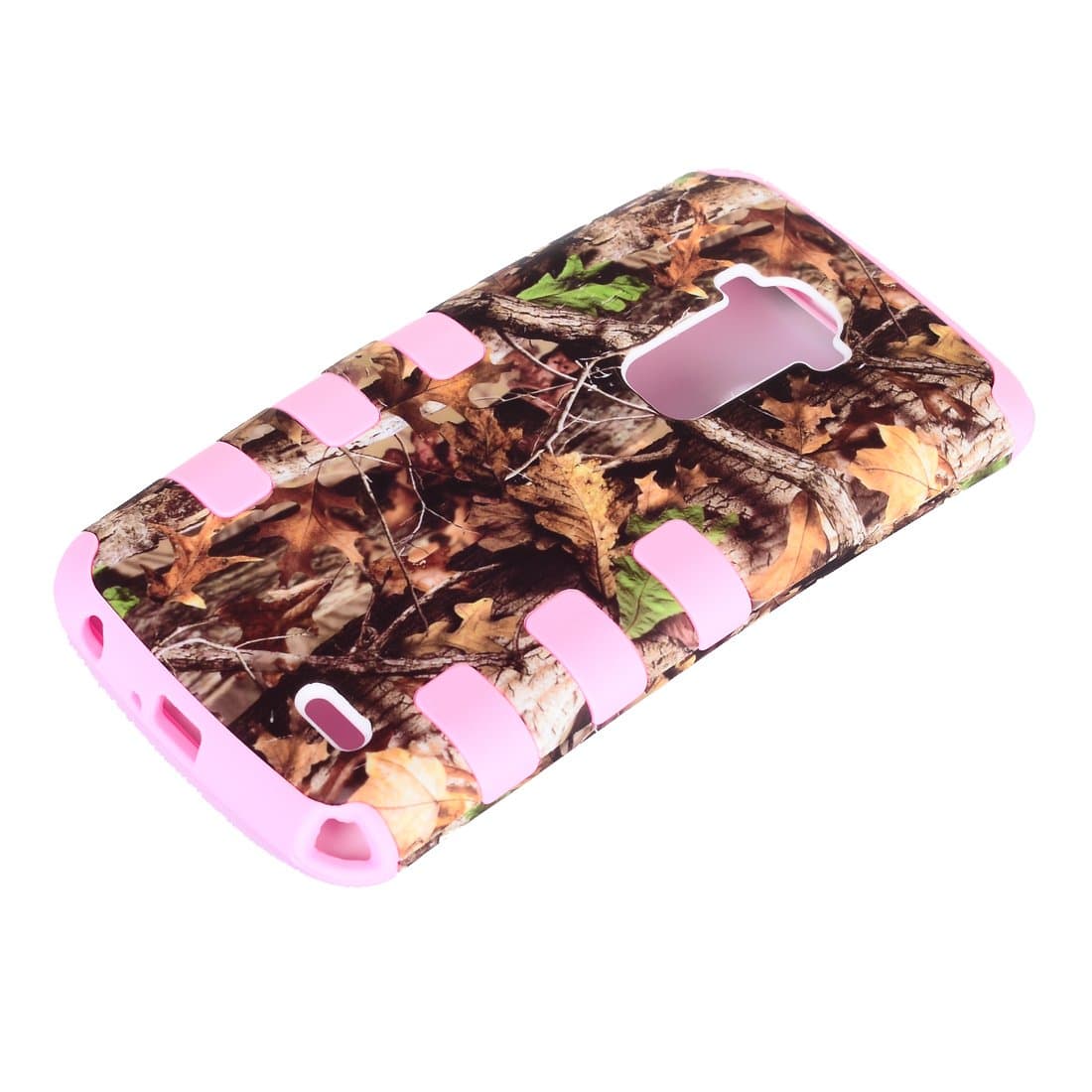 Route66 TUFF HIGH PROTECTOR Armor Rugged Shockproof Dirtproof Hybrid Case for LG G FLEX PINK rubber with Green leaf Mossy wood Camo Camouflauge Hunting hard ccover
