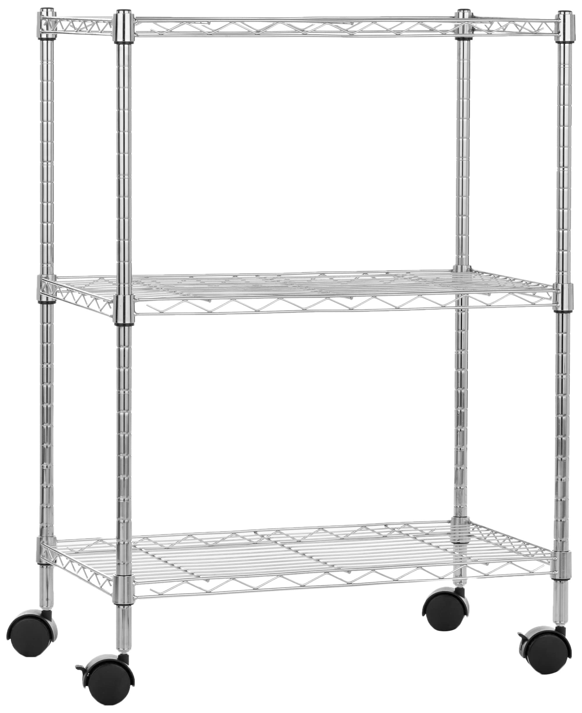 3-Shelf Heavy Duty Adjustable Wire Shelving Storage Rack on 2" PP Plastic Wheel Casters, Steel Utility Shelving Unit for Garage and Laundry Room, 23.2" x 13.4" x 32.75", Chrome