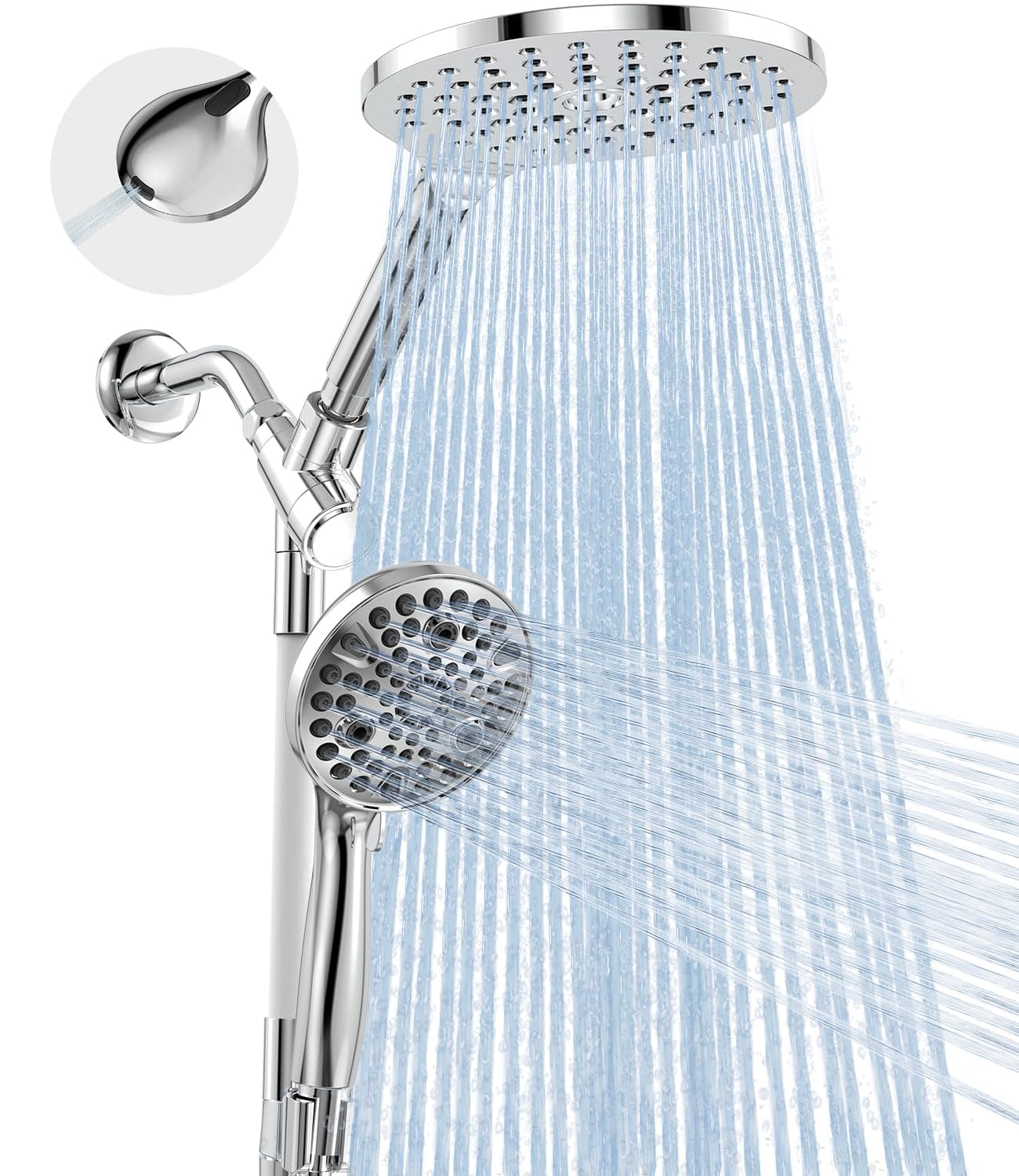 MakeFit Dual Handheld Shower Head Combo, 2-in-1 Rain Shower Heads System 8 Inch Rainfall Shower Head and 10 Modes High Pressure Hand Held Showerhead with Built-in Power Wash