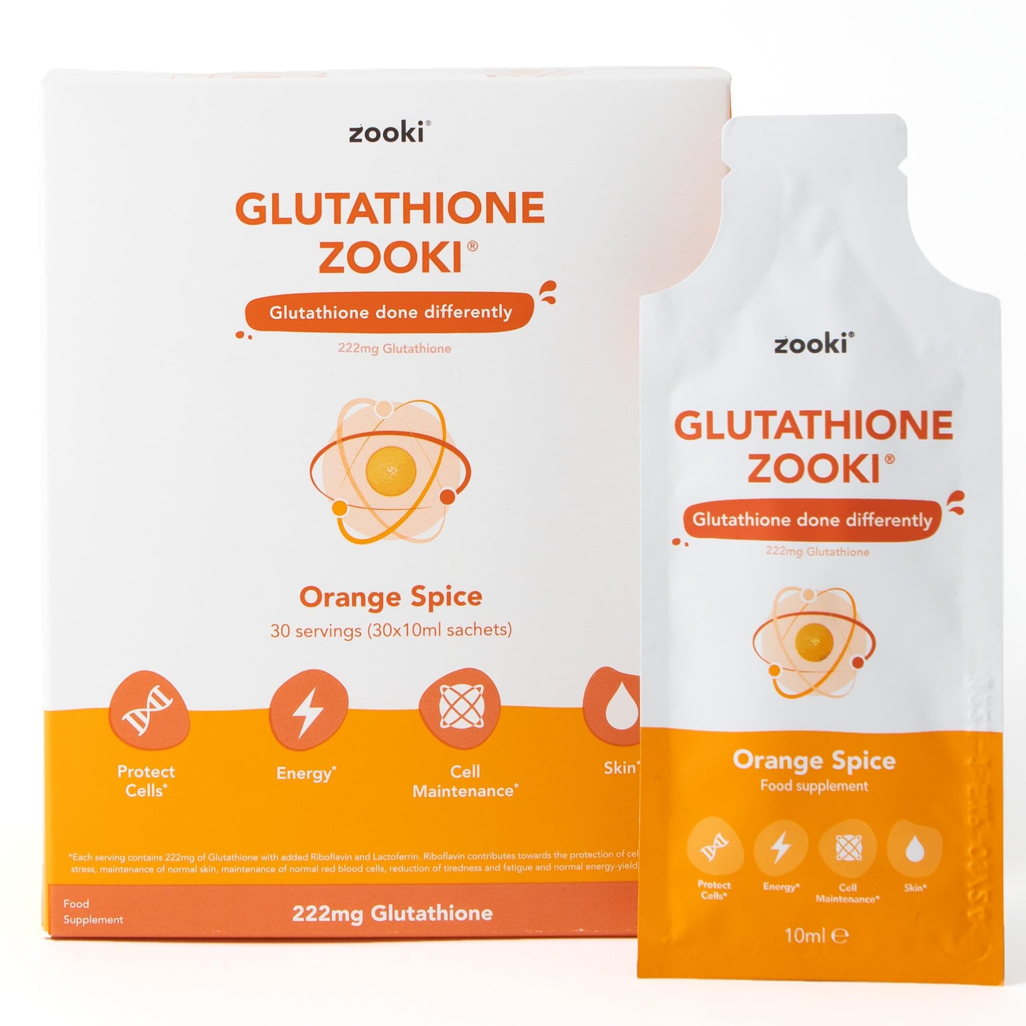 Zooki 222mg Liposomal Glutathione Liquid Sachets | 4X Higher Absorption | Natural Ingredients | (Orange Spice Flavour, 30 Servings)