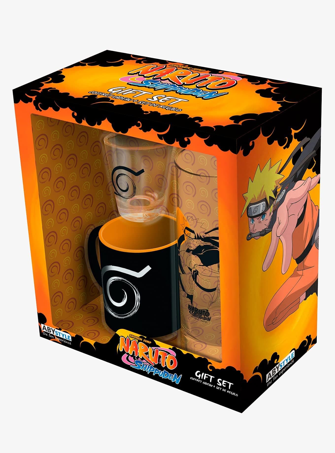 ABYSTYLE Naruto Shippuden Drinkware Gift Set 3-Piece Glass, Shot Glass & Espresso Mug Set Anime Merch Naruto Gifts Shot Glasses Set Mug Anime Cup Collectible