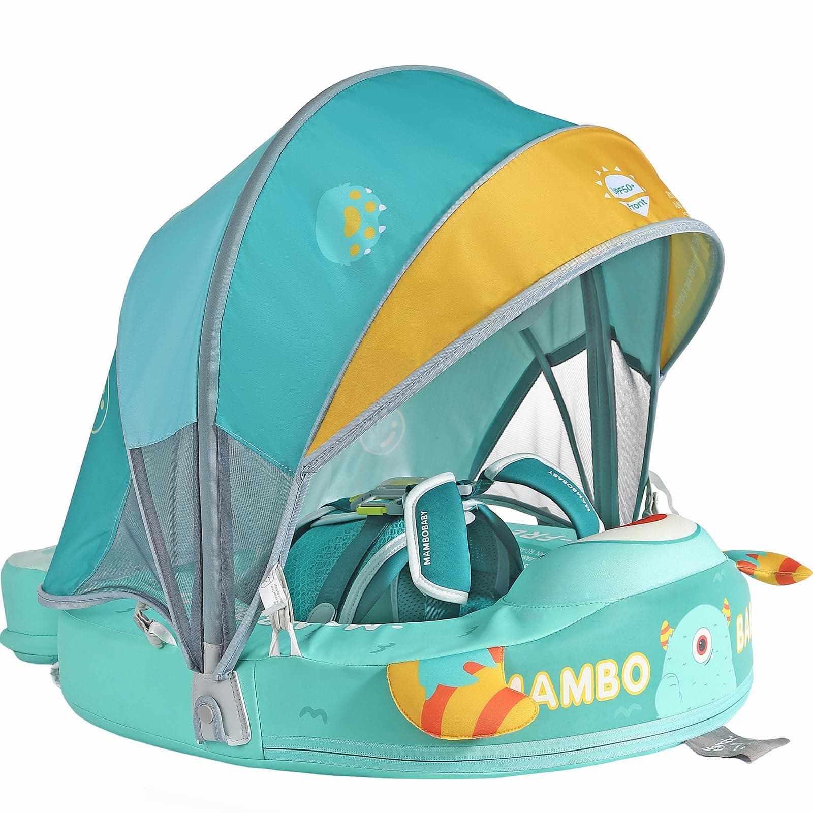 Mambobaby Float with Canopy Size Improved Non Inflatable Infant Baby Pool Float Smart Mambo Float Swim Trainer Add Tail Swim Float Mambo Float Solid Air Free Water Waist Swimming Ring
