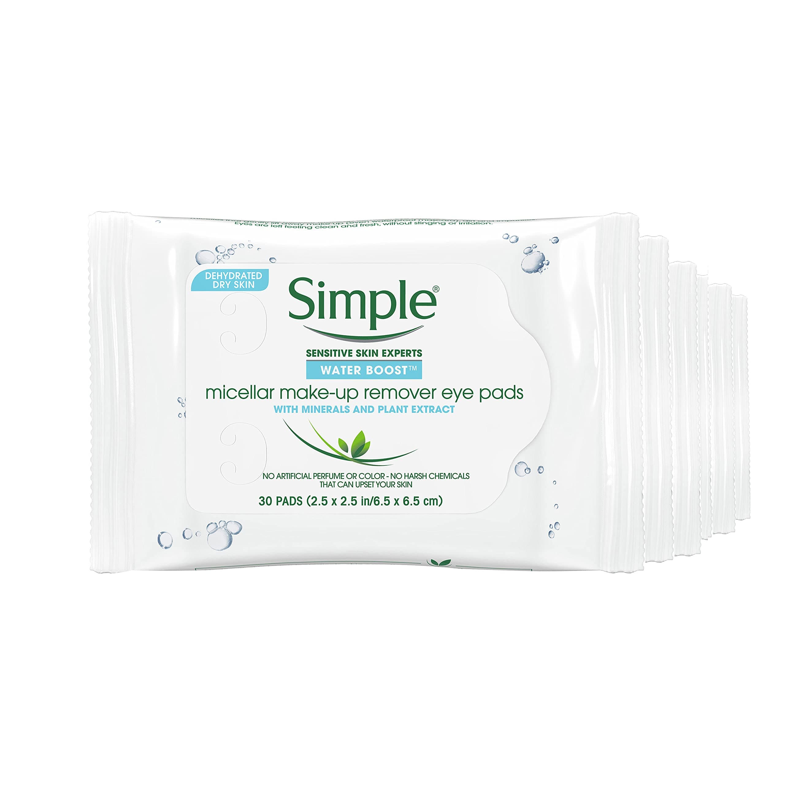 Simple Water Boost Micellar Make-Up Remover, Eye Pads, 30 Count (Pack of 6)