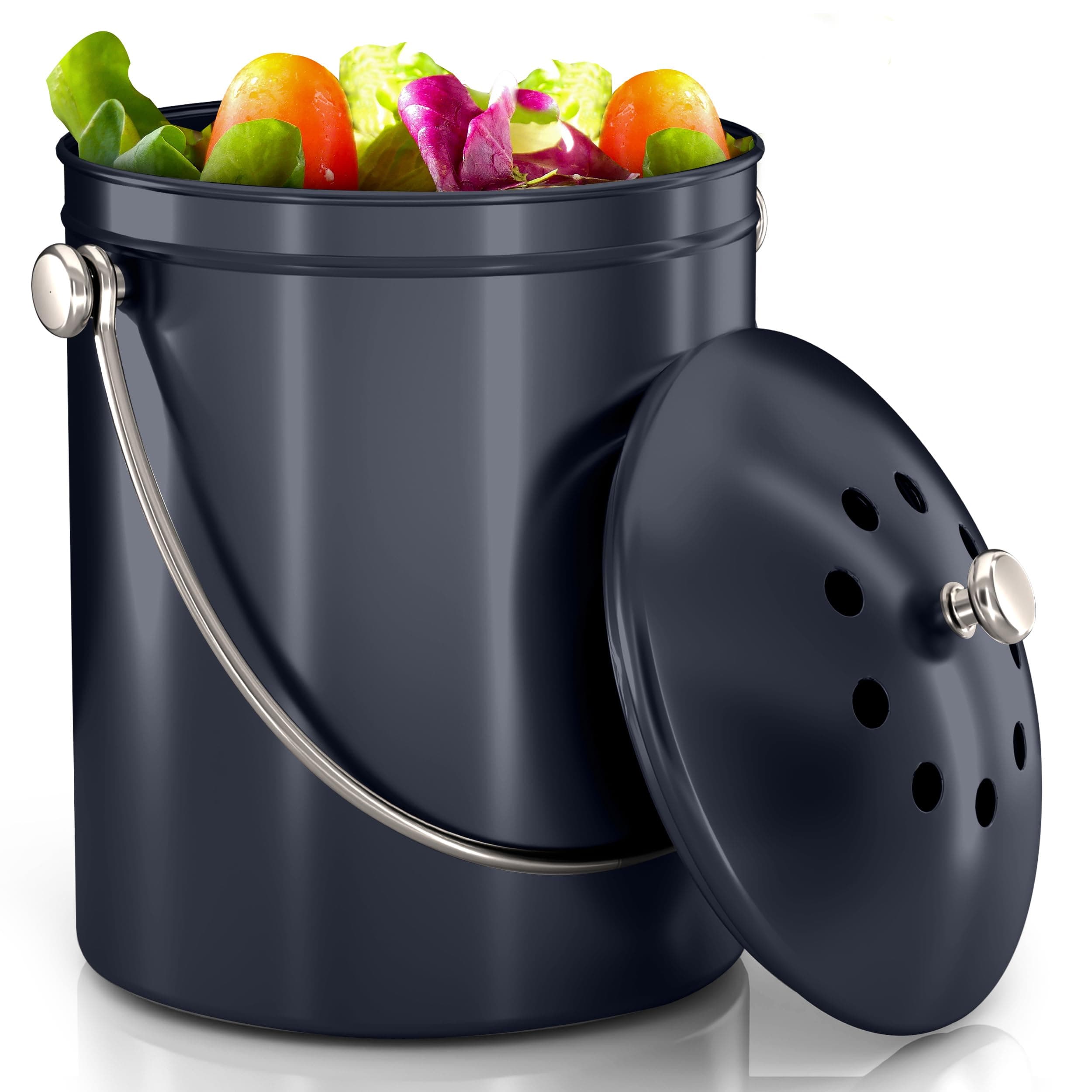 Utopia Kitchen Compost Bin for Kitchen Countertop, 1.3 Gallon Compost Bucket for Kitchen with Lid, Includes 1 Spare Charcoal Filter (Dark Purple)