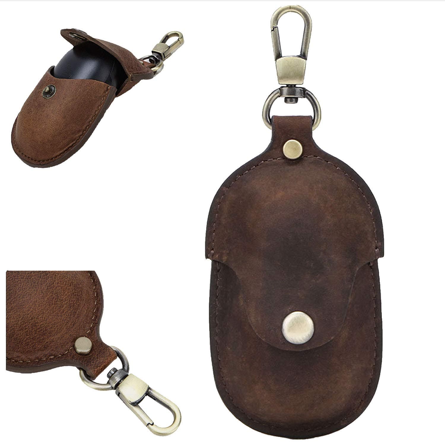 Genuine Leather Protective Case Compatible with Samsung Galaxy Buds 2019 & Buds+ 2020, Shockproof Cover with Hook,Wireless Charging Support(Coffee)