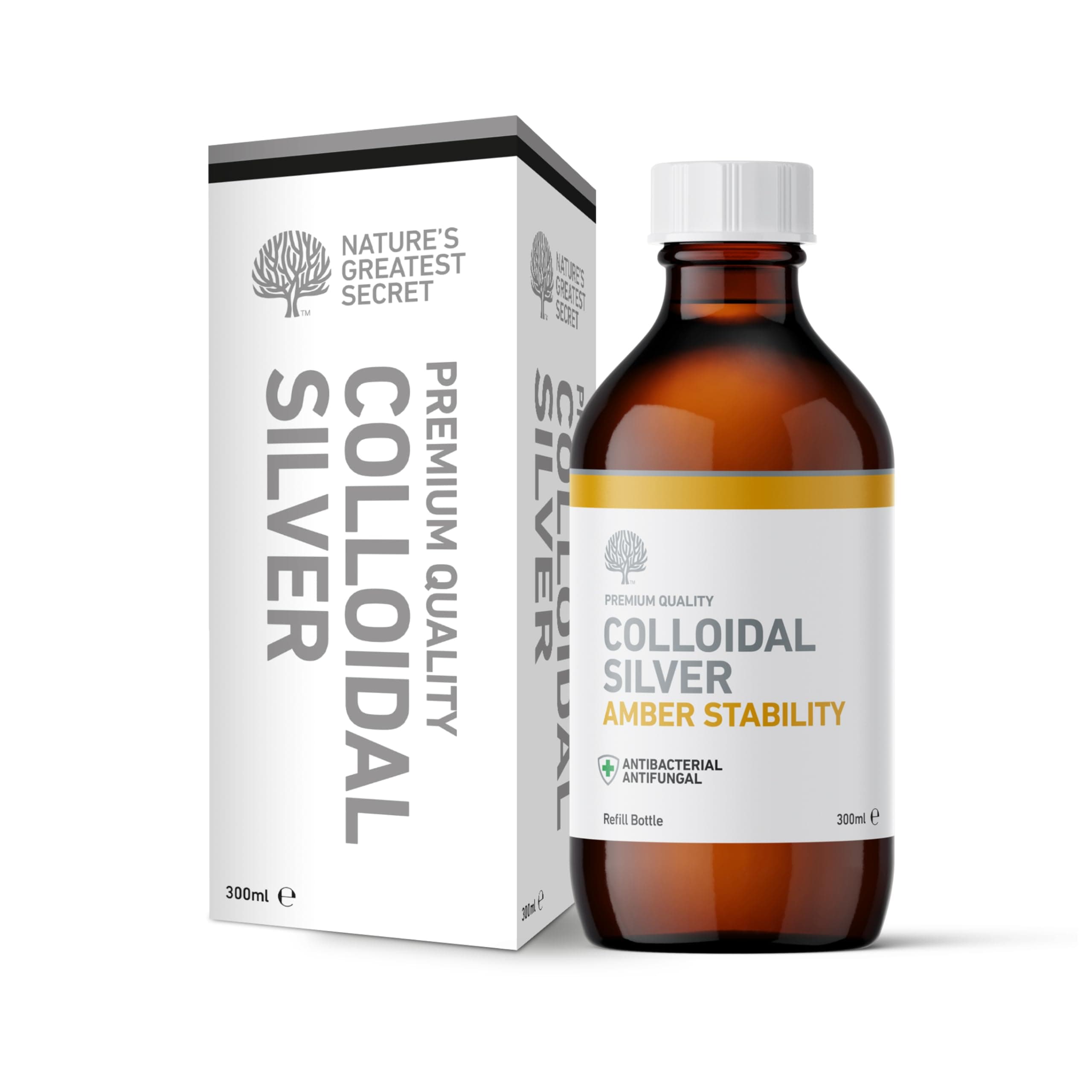 Nature’s Greatest Secret Amber Colloidal Silver Solution 300ml | 80% True Colloids | EU Cosmetic Compliant | UK Made | Vegan-Friendly