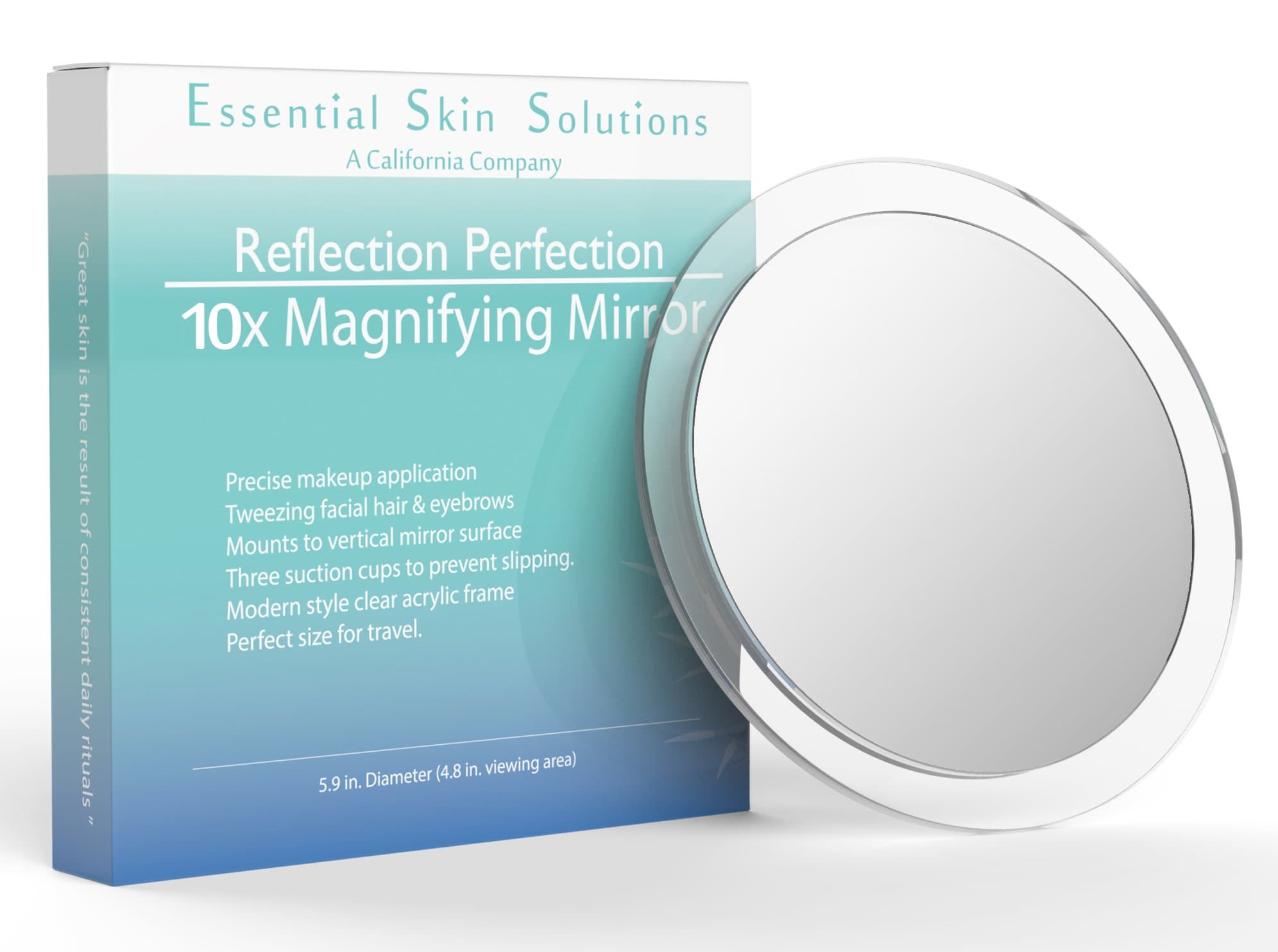 10X Magnifying Mirror – Use for Makeup Application - Tweezing – and Blackhead/Blemish Removal – Three Suction Cups for Easy Mounting, 6 Inch