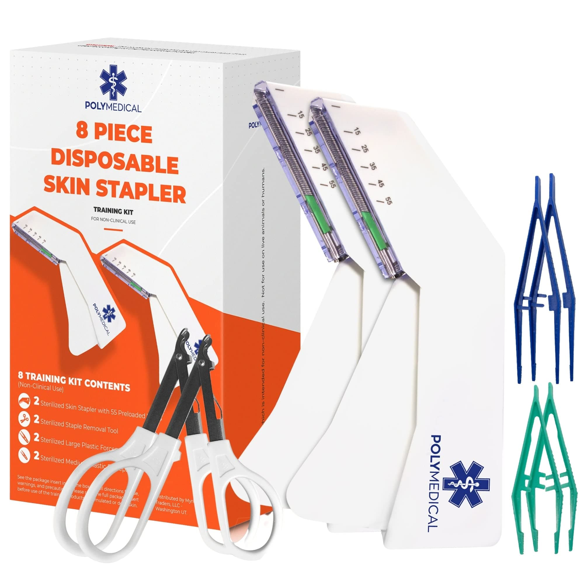 8 Piece Disposable Skin Stapler Kit Suture Thread Alternative - 110 Wires, 2 Stapler Remover Tool + 4 Plastic Forceps for Outdoor Camping Emergency Survival Demo First Aid Field Emergency Vet Training