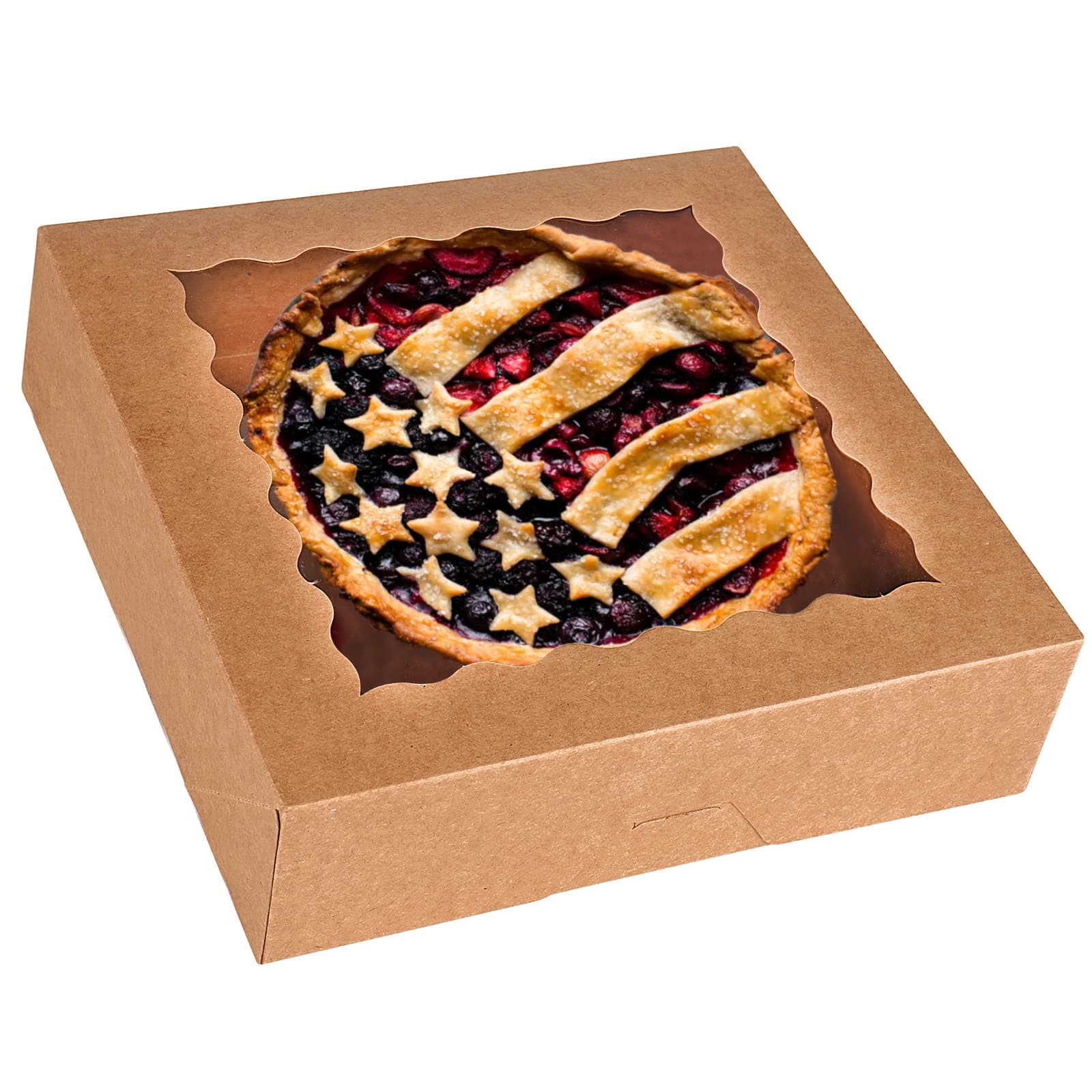 Tcoivs 20-Pack Pie Boxes 10" x 10" x 2.5", Bakery Boxes with Window, Auto-Popup Cookie Boxes for Pies, Cookies and Pastries (Brown)