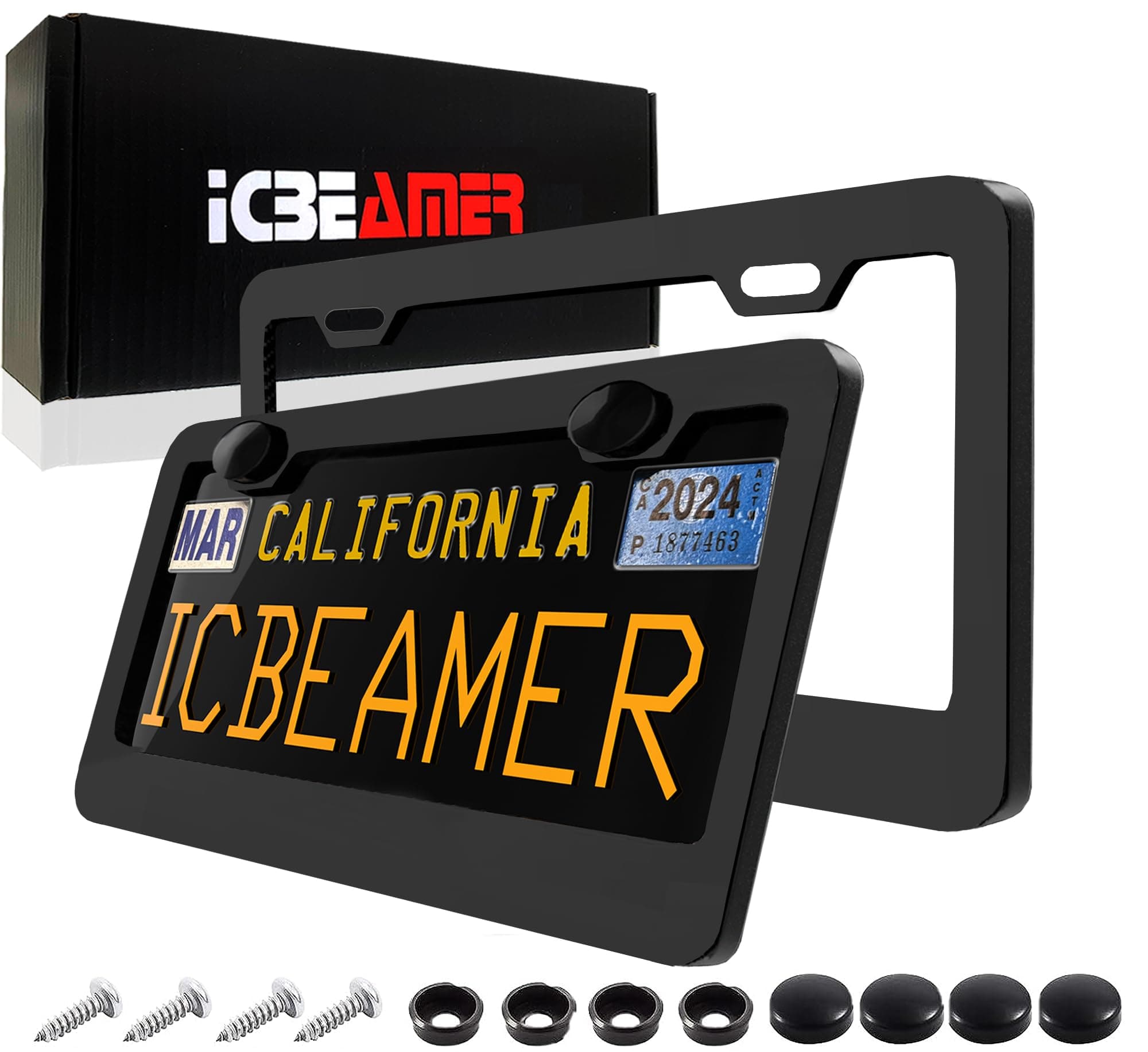 2 Pack Matte Black License Plate Frames | All-Metal Car Tag Frame Cover | Sleek Black License Plate Holder for Men | Durable Car Plate Frame | Porta Placas para Auto by ICBEAMER