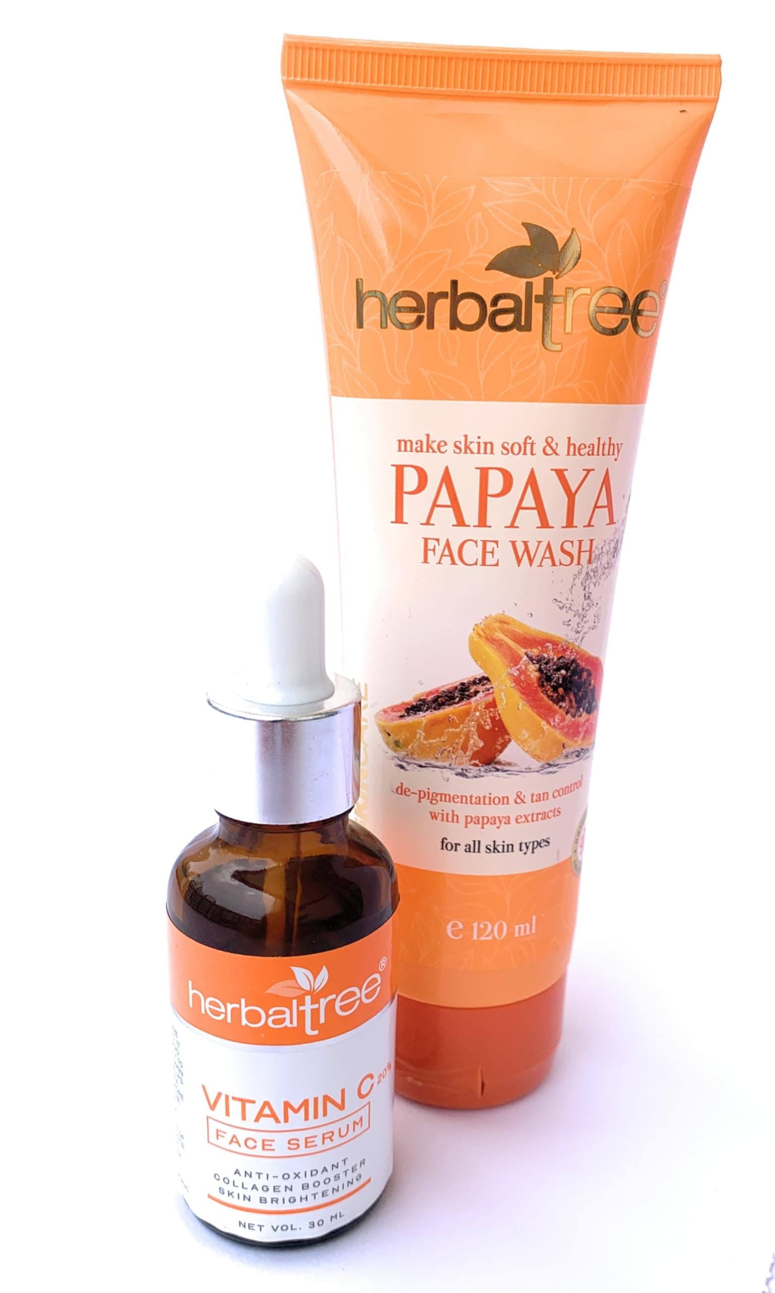 Herbal Tree De-Pigmentation & Tan Control Papaya Face Wash (20ml) and HerbalTree Vitamin C Brightening Face Serum (30ml)