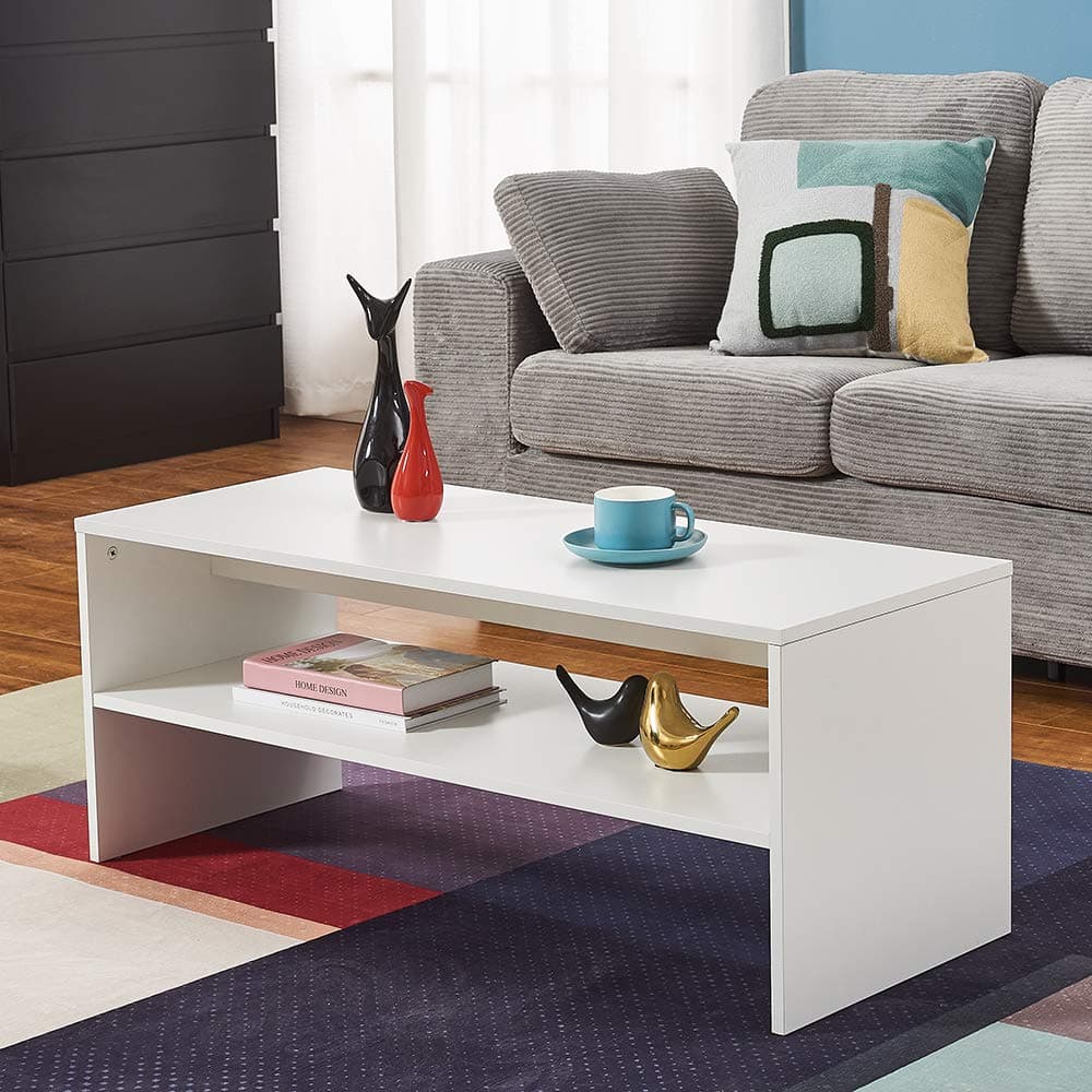 Panana 2-Tier Coffee Table, Couch End Side Telephone Small Sofa Tea Accent Table Chipboard Living Room Dining Room Kitchen Furniture (White)