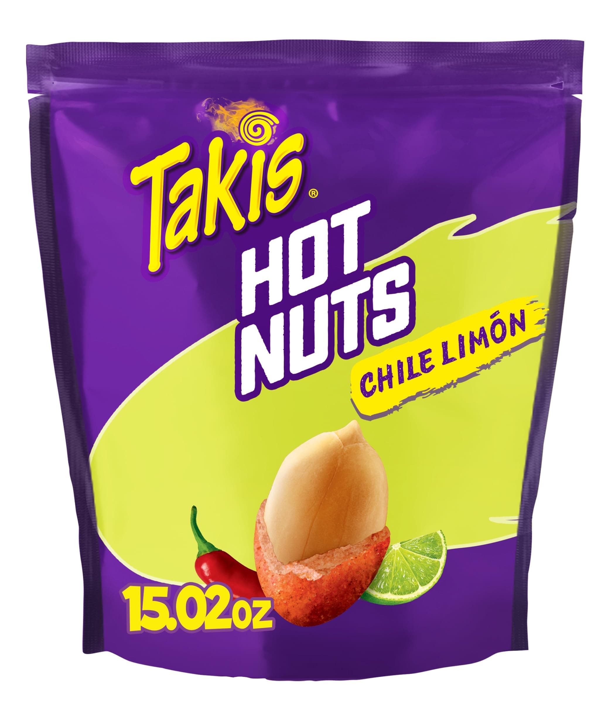 Chile Limon Hot Nuts 15.02 oz Sharing Size Resealable Bag, Chili Pepper & Lime Flavored Mild Spicy Double-Crunch Peanuts
