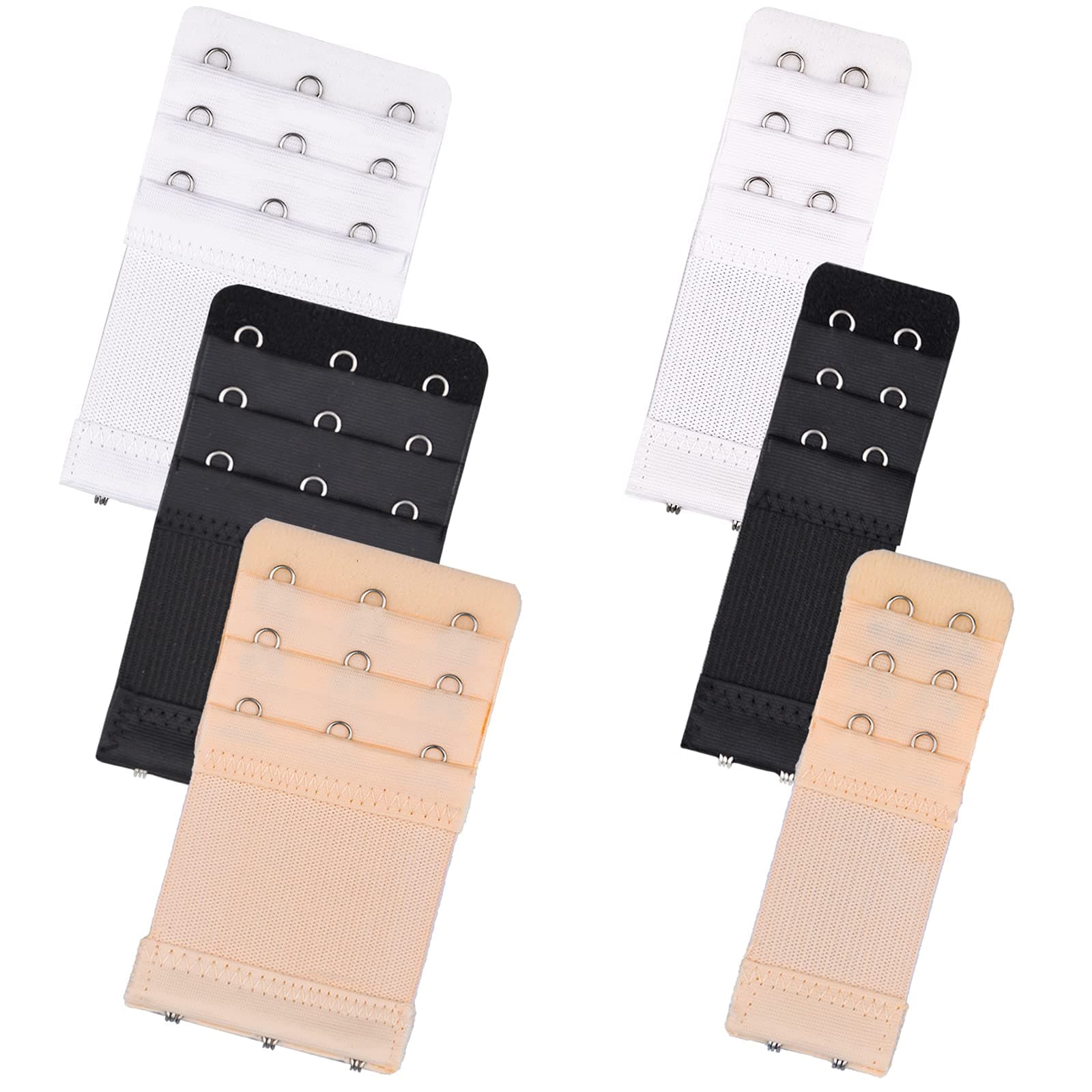 6 Pieces Women's Bra Extenders 2 Hook / 3 Hook Comfortable Stretchy Bra Extension Strap (Black, White, Nude)