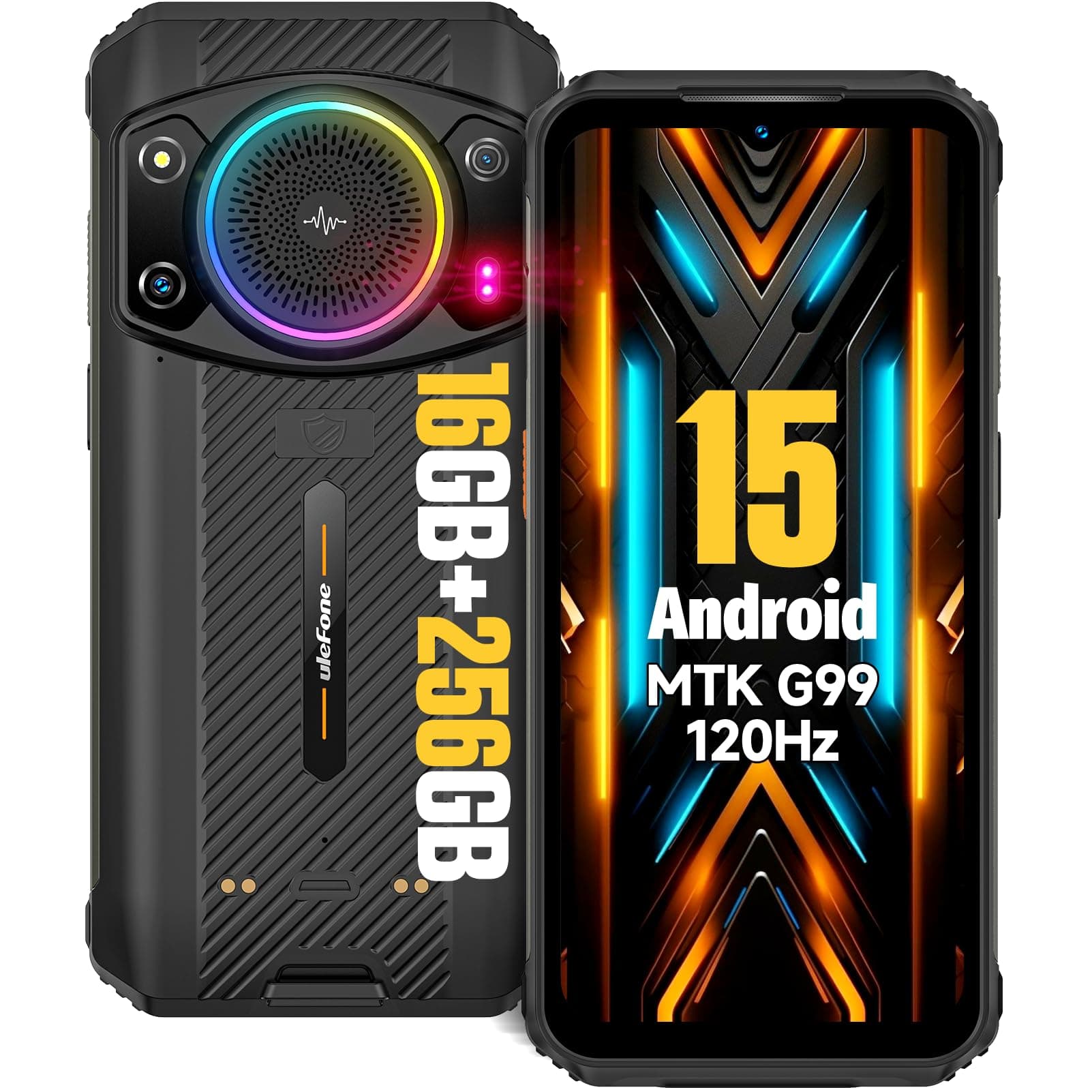 Armor 21 Android 14 Unlocked Rugged Phone, 122dB Loudest Speaker, MTK G99 16GB + 256GB Outdoor Rugged Smartphone,64MP Main Cam + 24MP Night Vision Cam, 6.58" FHD+, 9600mAh, IP68 Dual SIM