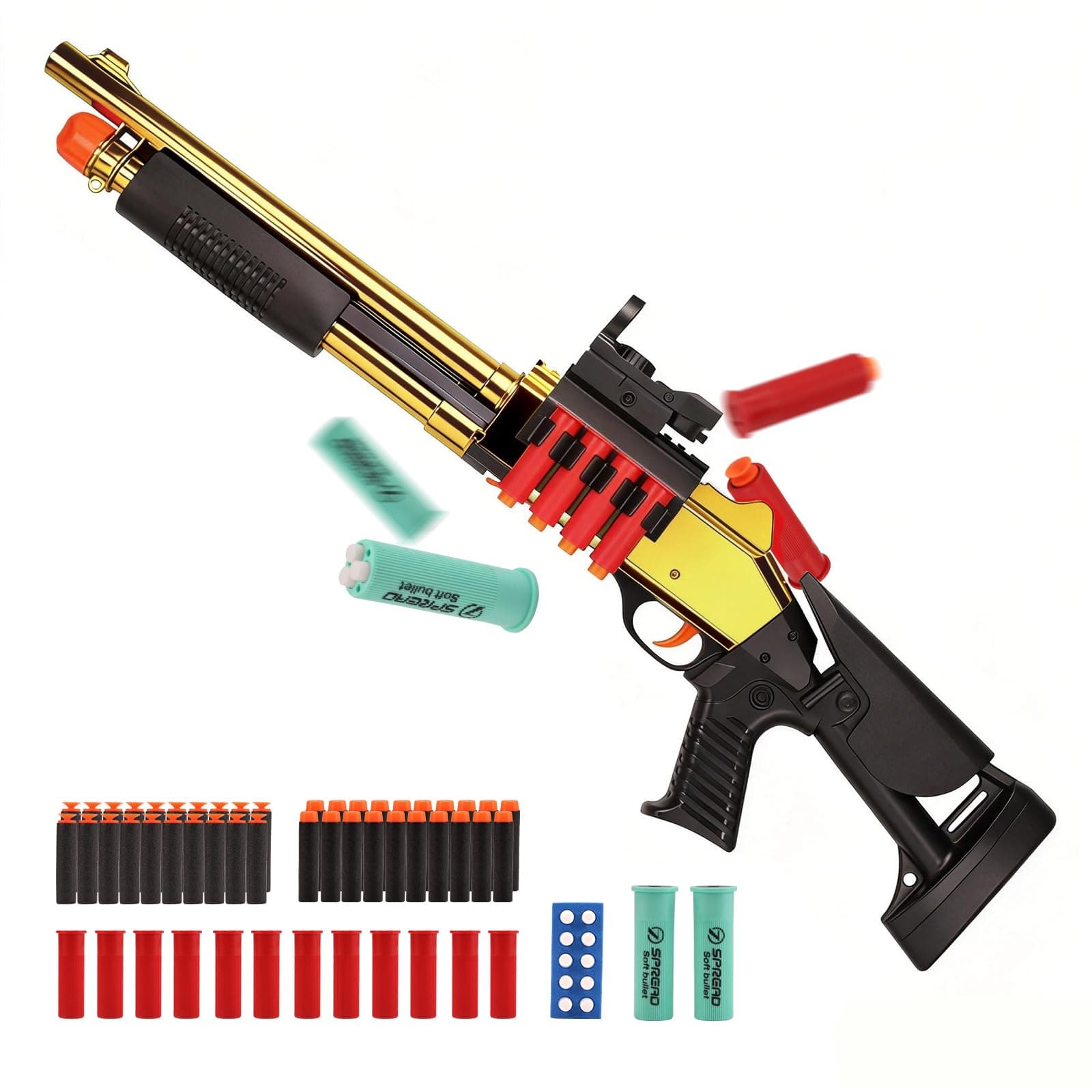 30 Inch Manual Loading Soft Bullet Shotgun, Foam Blaster Soft Dart Blaster with 50 Darts, Shell Ejecting Airsoft Shotgun for 15+ Years Old Outdoor Play, Gifts for Christmas Birthday Halloween