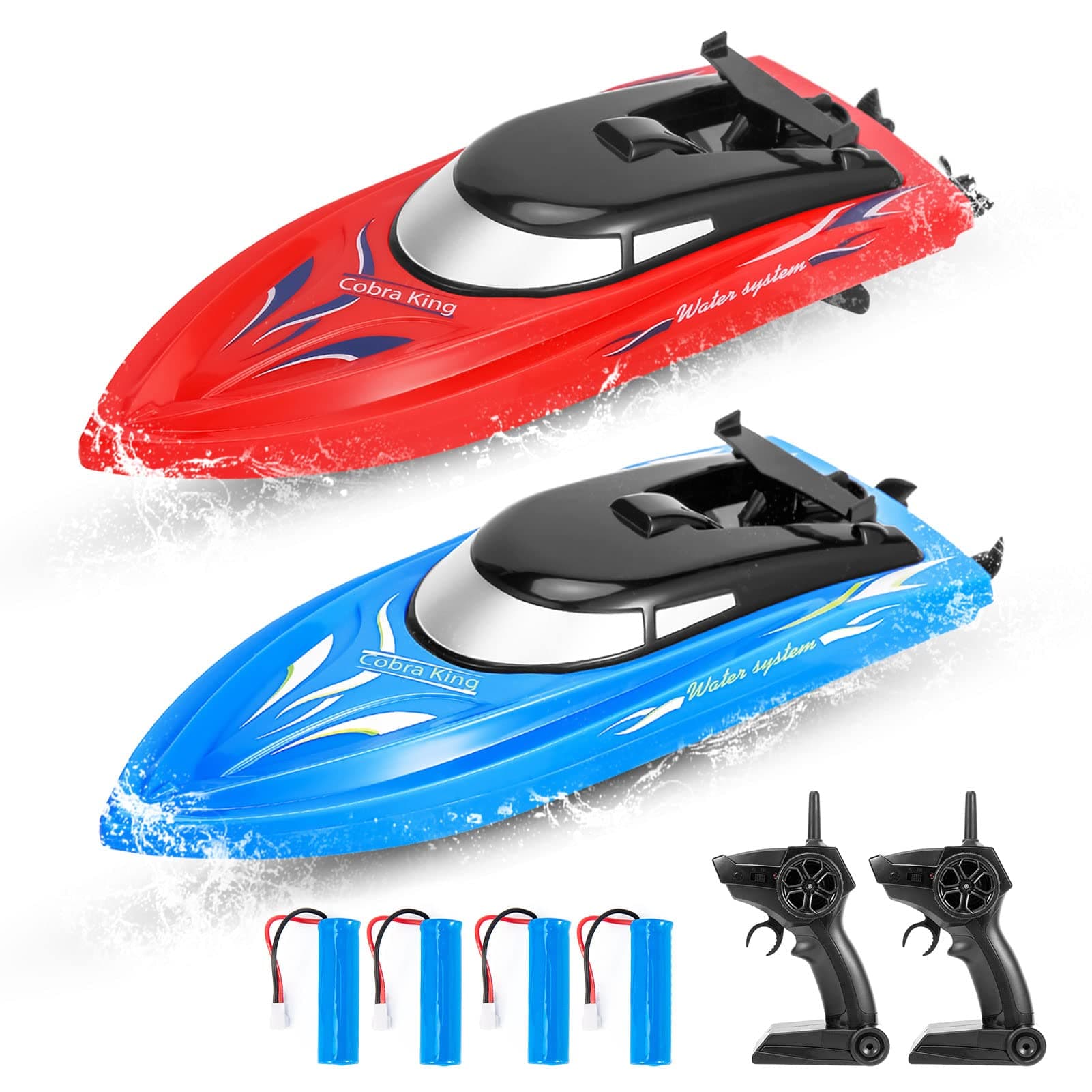2 Pack RC Boat Remote Control Boats for Pools and Lakes for Kids and Adults, 10 kmH 2.4 GHz RC Boat for Boys 4-7 8-12 Years with 4 Rechargeable Batteries