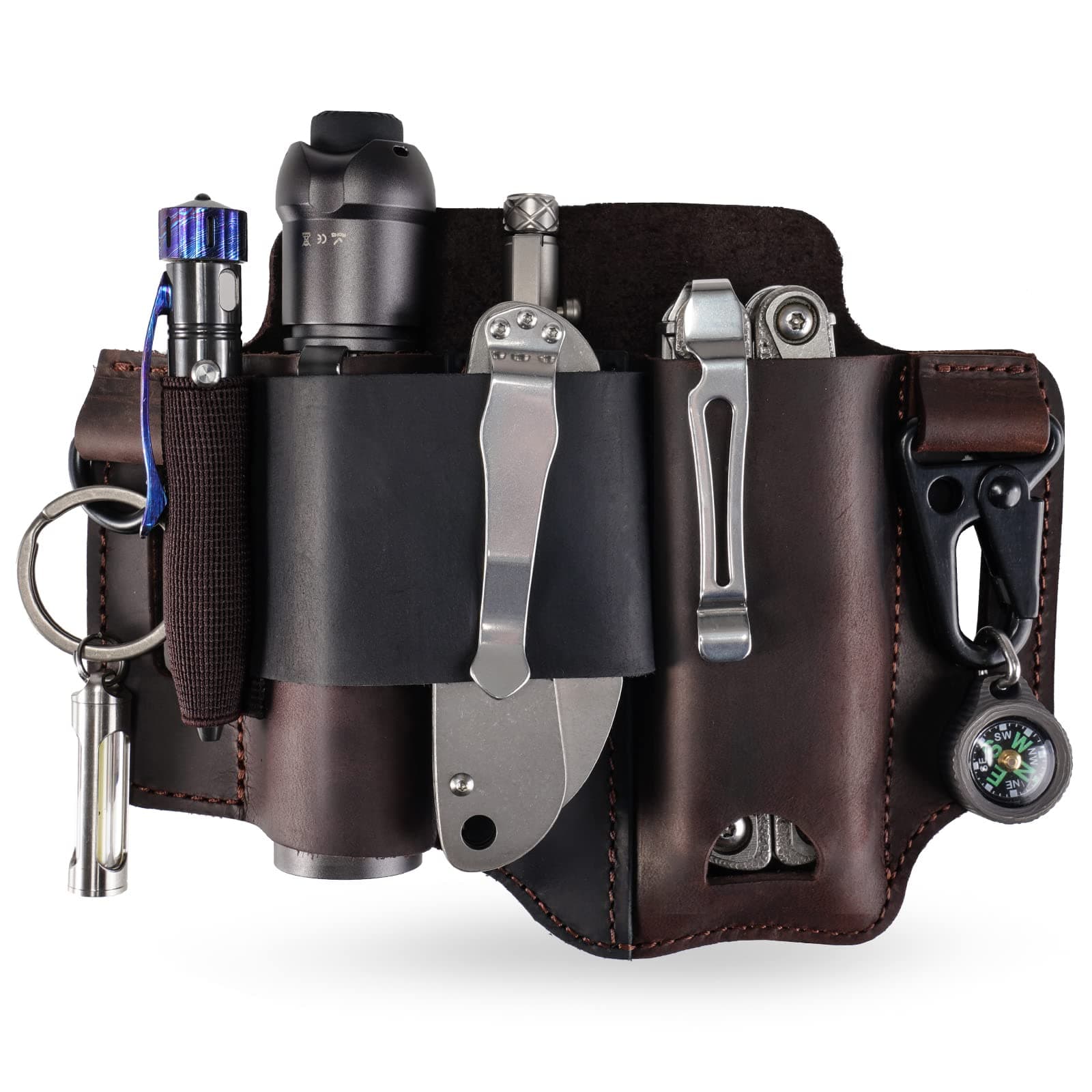 ST1/ST2 Multitool Leather Sheath with Key Holder, EDC Belt Organizer Knife Sheath for Leatherman Tools, Flashlight, EDC Pocket Organizer for Men