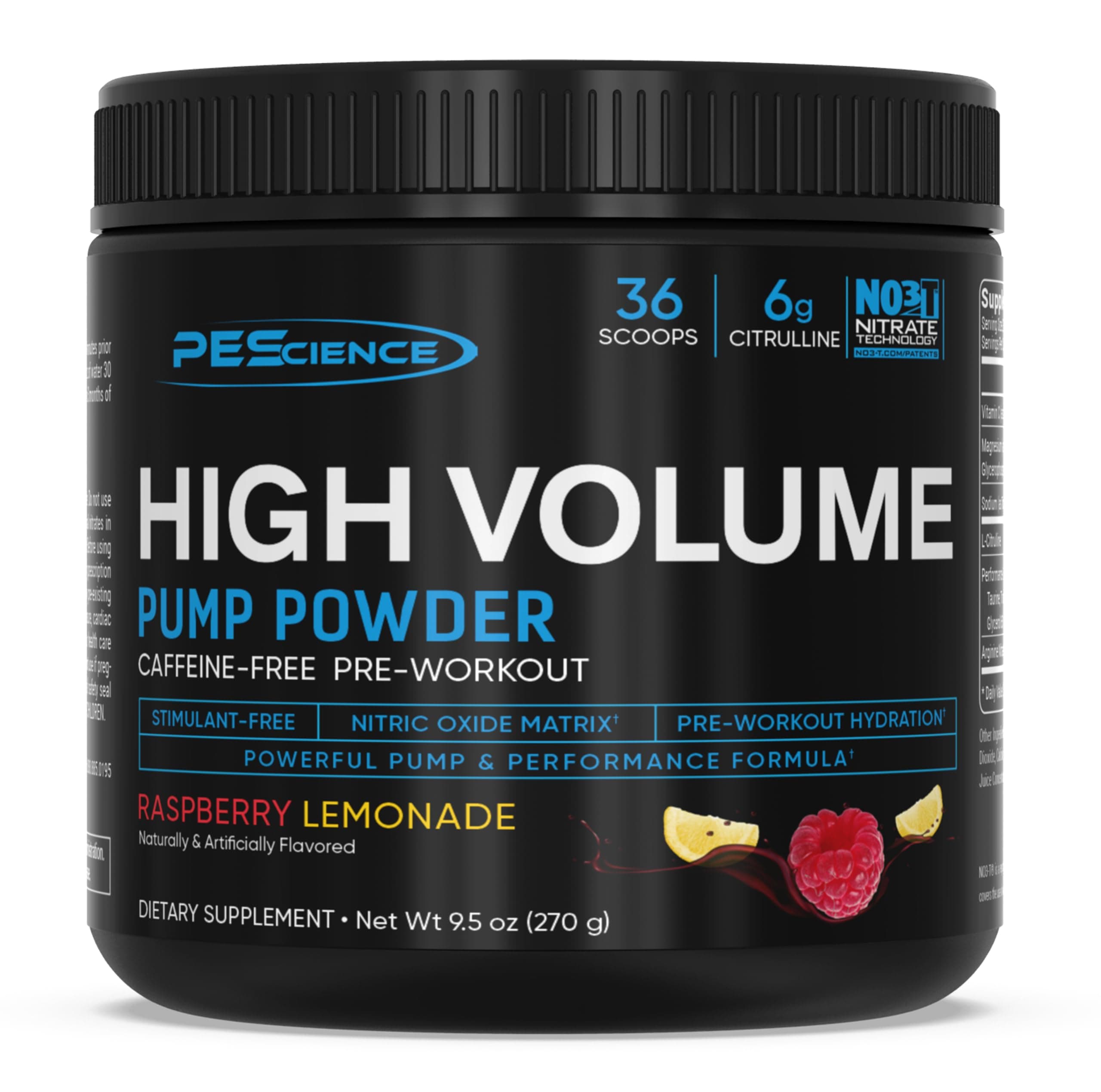 High Volume Stim-Free Pre-Workout Pump Powder, Caffeine-Free with L-Citrulline & L-Arginine Nitrate, Non-Stim Preworkout for Men and Women - 36 Scoops, Raspberry Lemonade