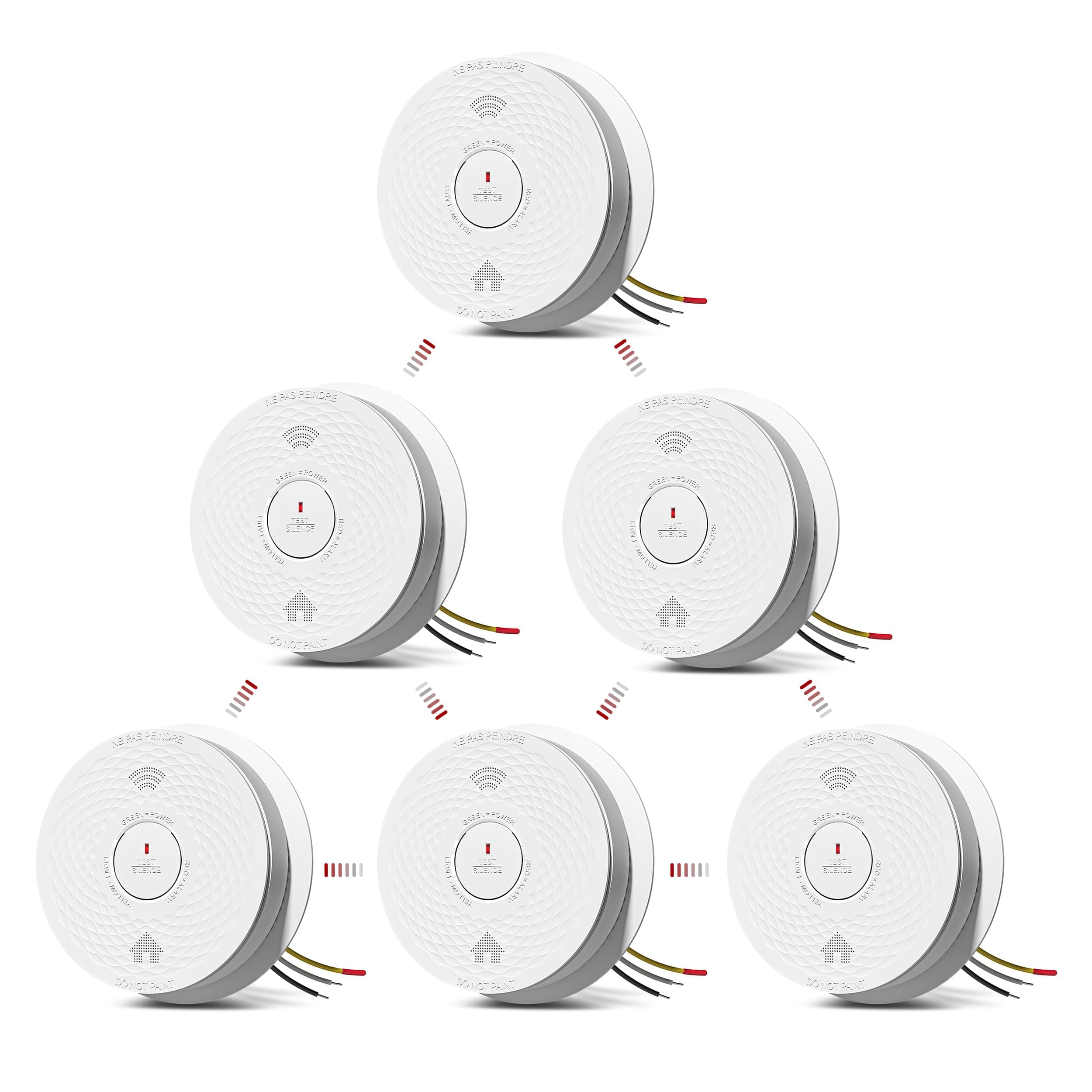 siterlinkHardwired Interconnected Smoke and Carbon Monoxide Detector Combo, 2 in 1 Smoke and CO Detector with 2 AA Batteries Back Up, AC Smoke and CO Alarm, Voice Alert, Self-Check, 6 Pack