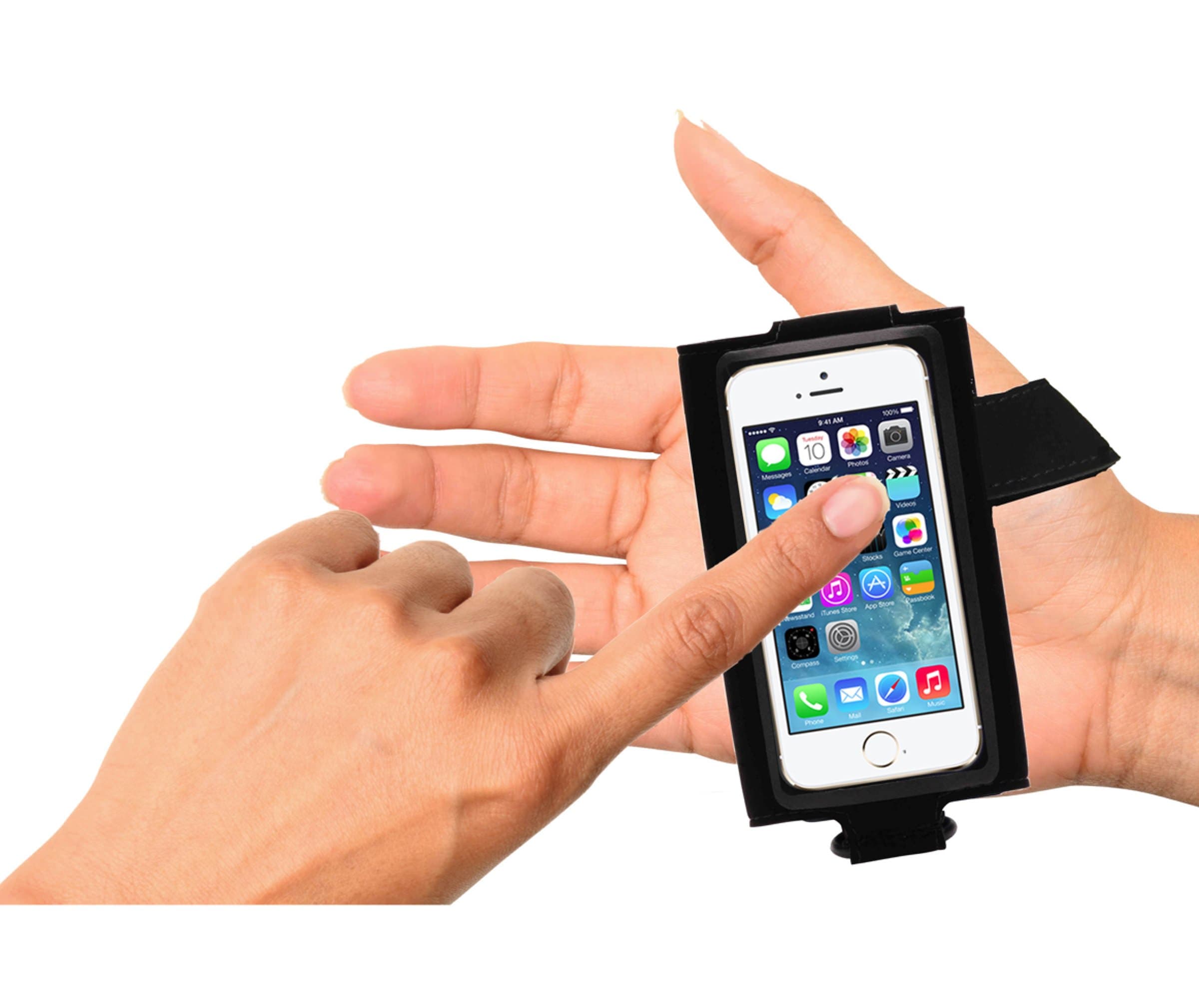 HB Tune hand band for iPhone (worn on the right hand) black background with black stripe