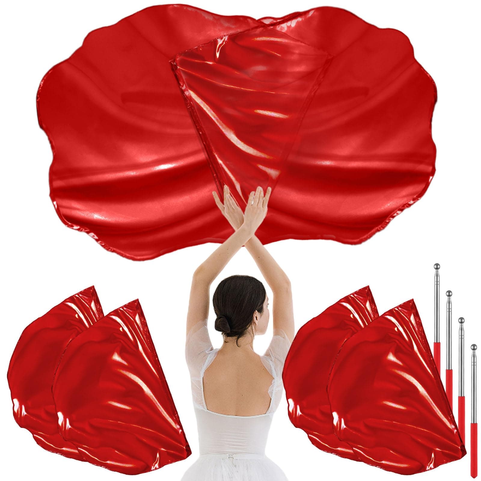 4 Set Worship Flags for Dance Praise Church Flags with 4 Pcs Scalable Rod for Girls Adults Practice Performance Semicircle Angel Wing