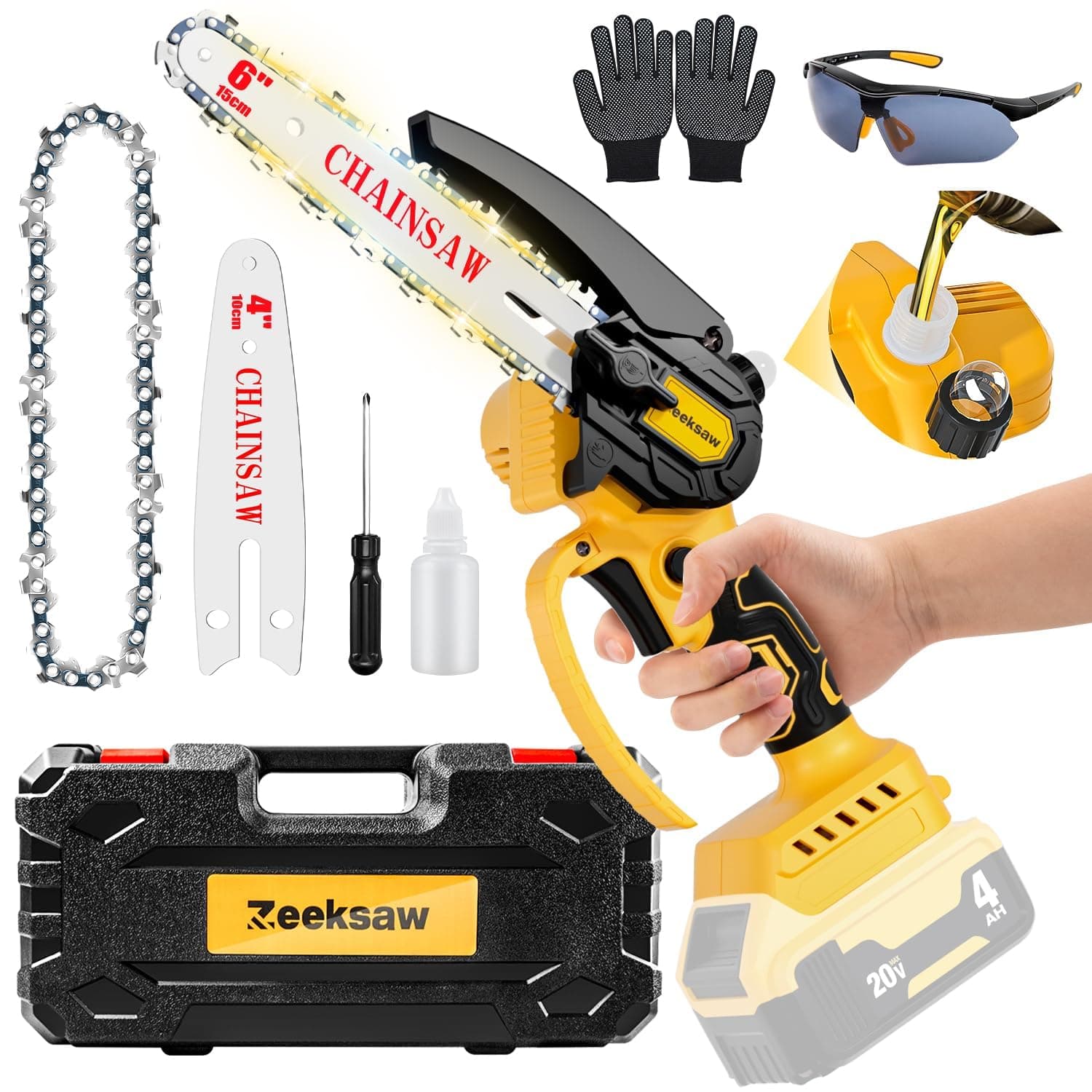 Mini Electric Chainsaw for Dewalt Battery 20V MAX, Auto Oiler Cordless Small Saw, Cordless Pruning Chain Saw, 2-IN-1 Battery Operated Handheld Chainsaw for Wood Cutting, Tree Trimming (ONLY TOOL)