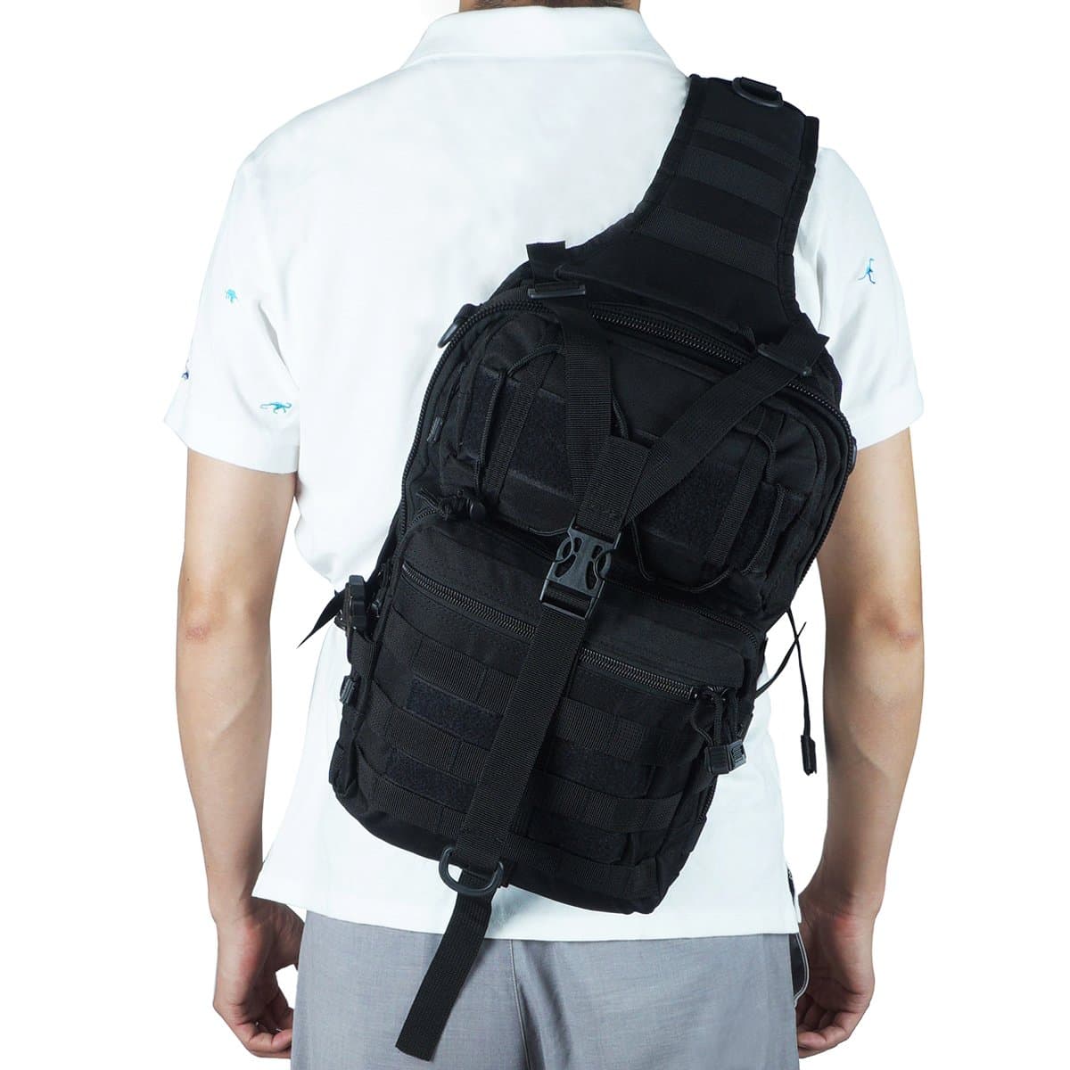 LOVOUS Military Molle Assault Pack Tactical Sling Backpack Army Combat Rucksack Bag Daypack Outdoors Camping Hiking Hunting Trekking 20L (Black)