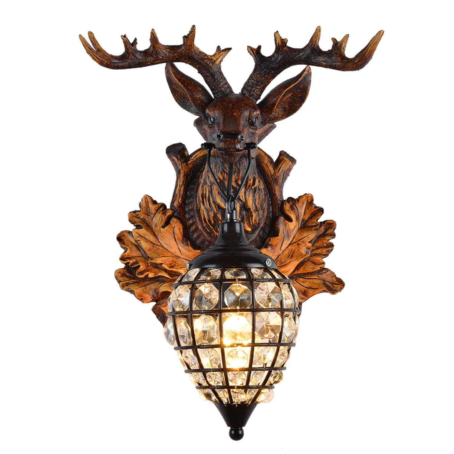 Yeegfeyn Antler Wall Sconce Lighting Rustic Deer Wall Light Fixtures Decor for Bedroom Bathroom Hallway Entrance Wildwife Wall Decor Home Lights with Antler and Crystal.