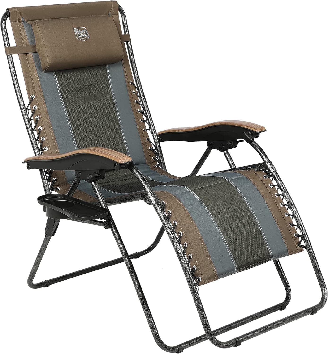 Timber Ridge Oversized Zero Gravity Chair, Padded Reclining Lounge Chair with Adjustable Headrest & Cup Holder, Heavy Duty Support 350 lbs, Foldable for Camping, Lawn, Outdoor & Indoor