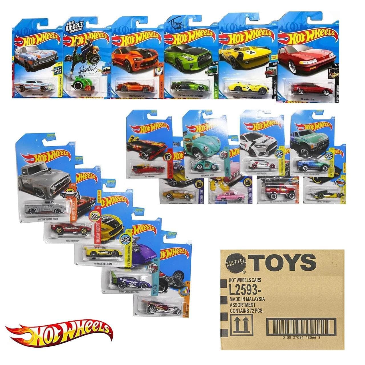 Hot Wheels Metal Basic Die Cast Toy Car - Pack of 72 (Random Colour)