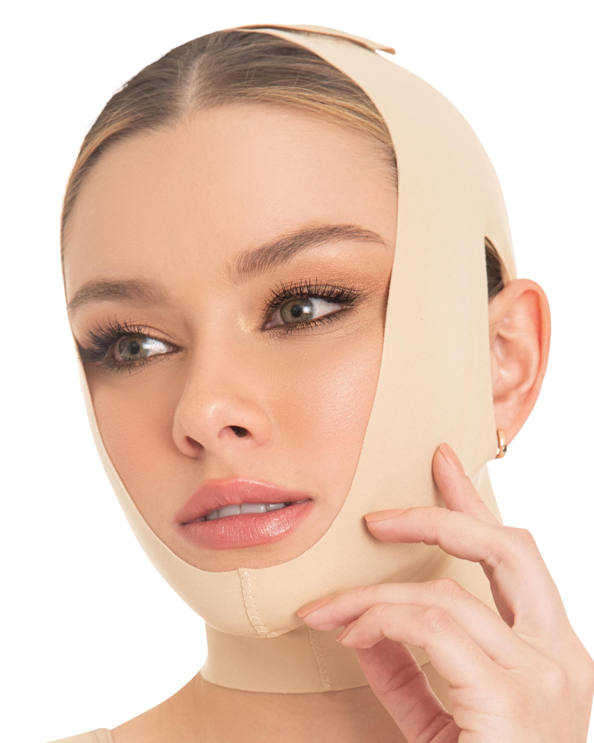 M&D Face Slimming Chin Strap Lipo Compression Garment Mentonera Postquirúrgica Facial Beige M