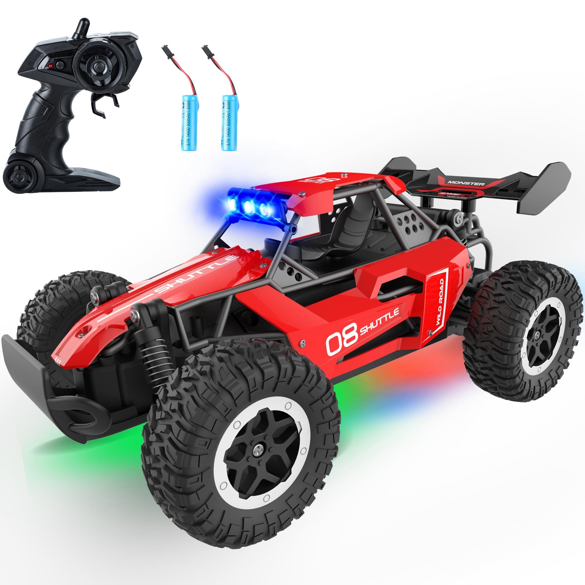 Remote Control Car for Kids 3 4 5 6 7+, 20 KM/H High-Speed RC Cars with LED Lights, 2.4GHz 2WD Monster Truck Toys,Toy Cars for Girls Boys,Christmas & Birthday Gifts,Upgraded Anti-Collision Shaft–Red