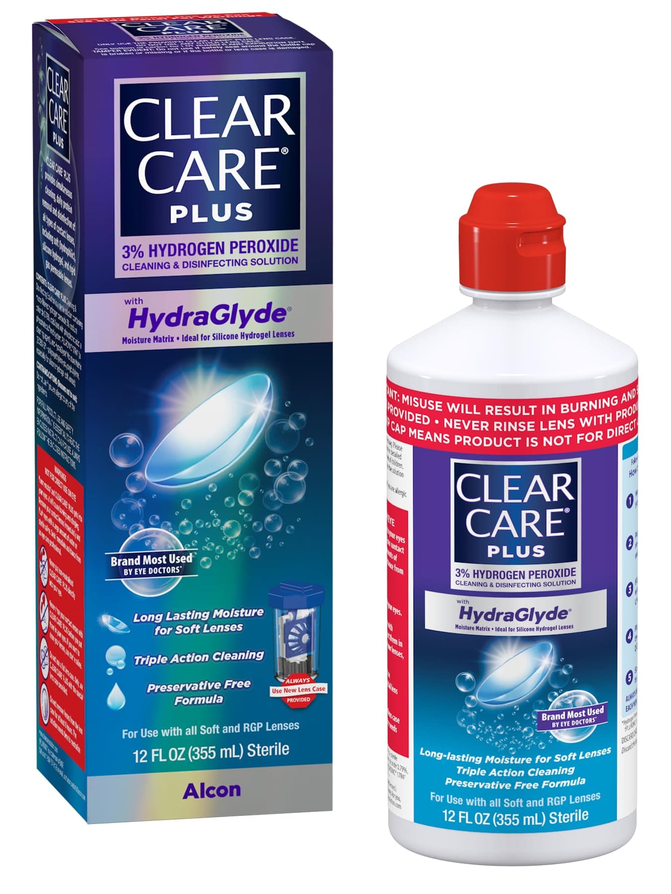 Clear Care Plus Cleaning & Disinfecting Contact Lens Solution with Lens Case, Clear, 12 Fl Oz