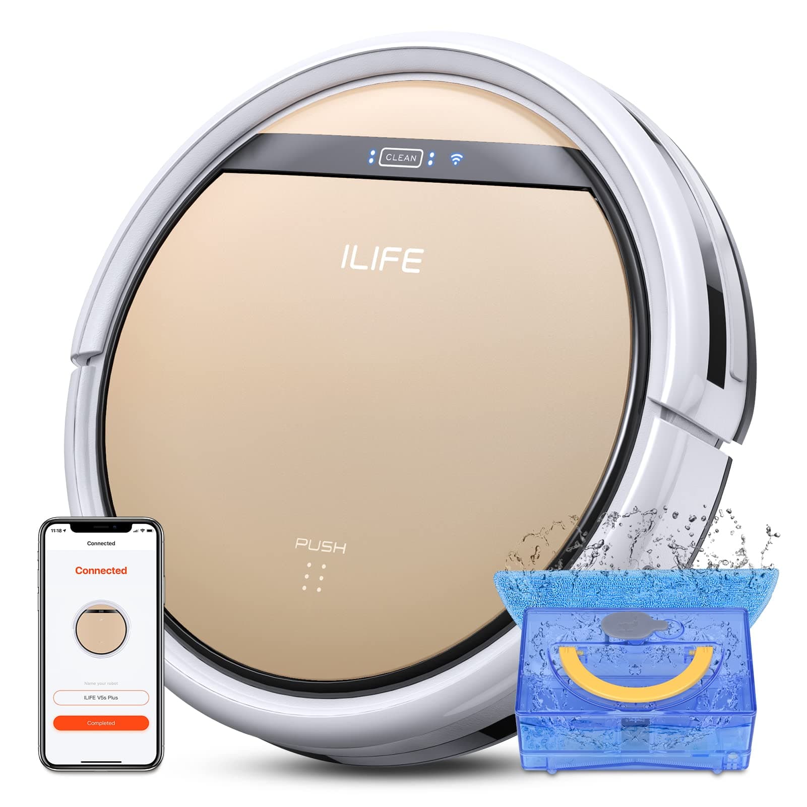 V5s Plus Robot Vacuum and Mop Combo Works with Wi-Fi/App/Alexa, Automatic Self-Charging, Slim and Quiet Cleaner for Hard Floors, Carpets, and Pet Hair (V5s Pro Upgrade)