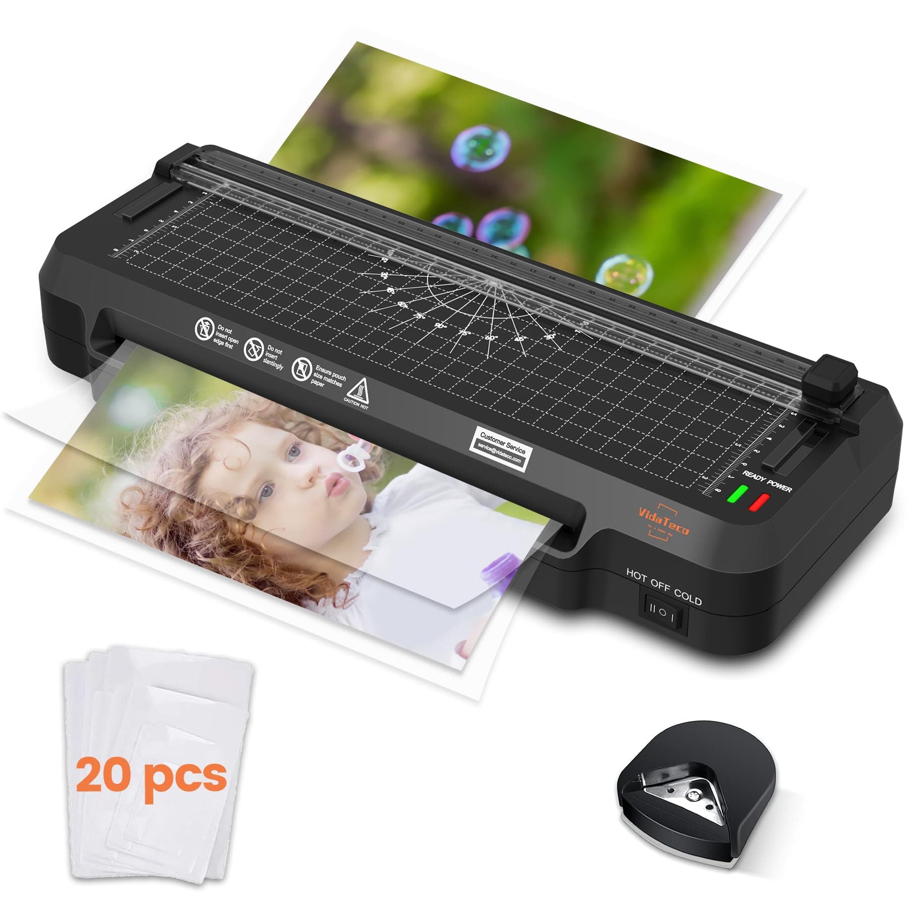 Laminator Machine, Portable A4 Thermal Laminator with Hot and Cold Settings, Quick Warm-up and No Bubbles with 30 Pouches, 1 Corner Rounder,1 Paper Cutter (Black+Paper Cutter)