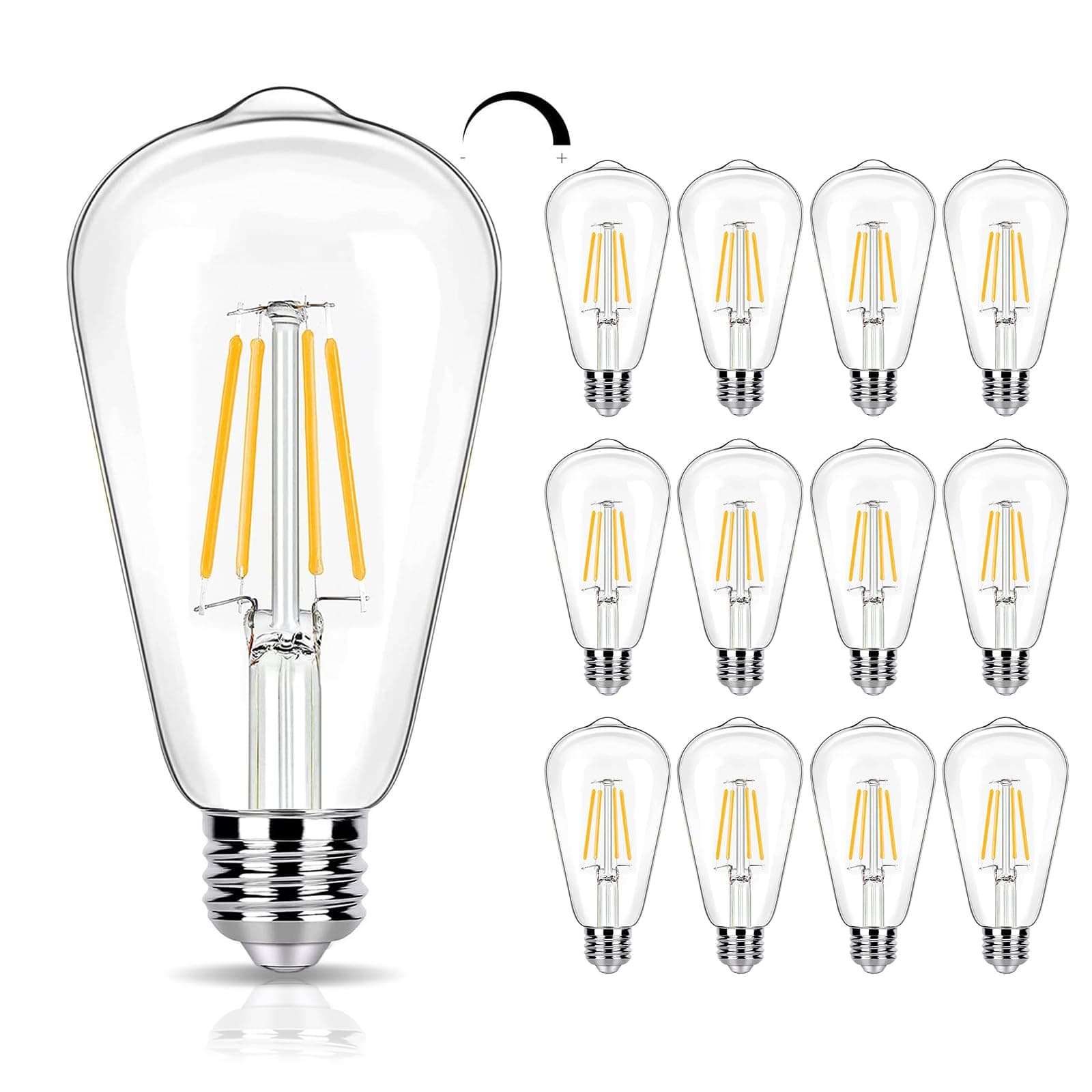 WIAONE 12 Pack Dimmable LED Edison Bulbs 40W Equivalent,4 Watt Filament Bulb,2700K Warm White ST19 Light Bulb,450LM E26 Vintage for Ceiling Fixtures