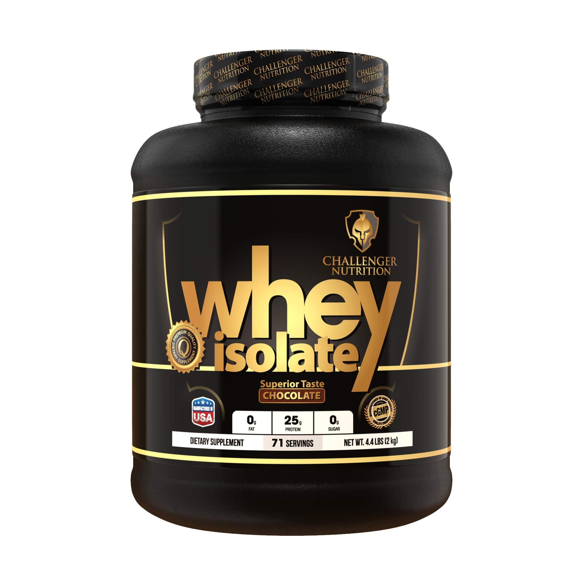 CHALLENGER NUTRITION - Whey Isolate. Chocolate - 4.4 Pounds/LBS. Best Tasting with 25g of Protein per Serving. Absorbed Quickly, Fuels Protein Synthesis