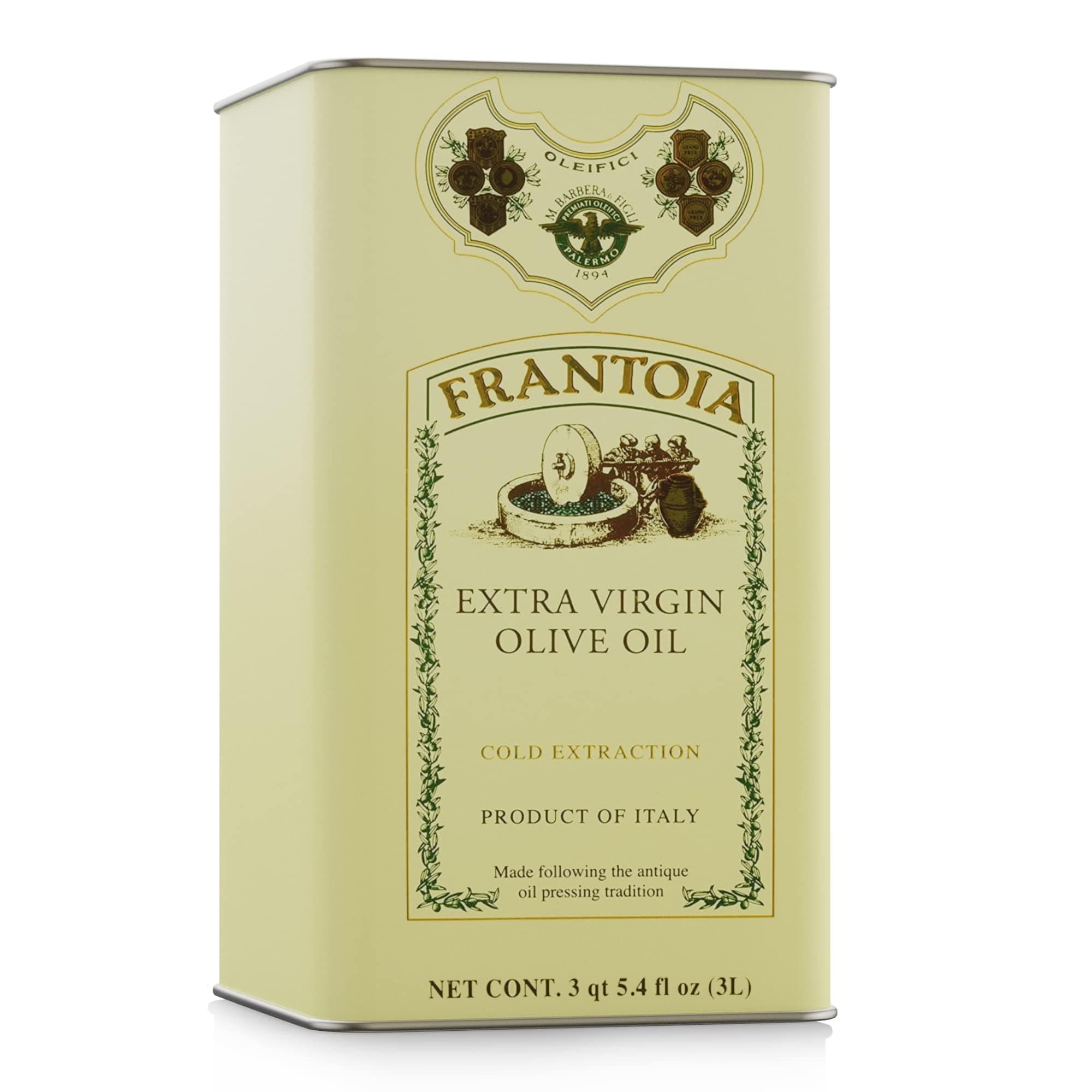 Frantoia Extra Virgin Olive Oil, 101.4 Fl Oz (3L Tin) – Award-Winning Sicilian EVOO Made from Biancolilla, Nocellara del Belice & Cerasuola Olives – Cold-Pressed within 24 Hours for Fresh, Fruity Flavor