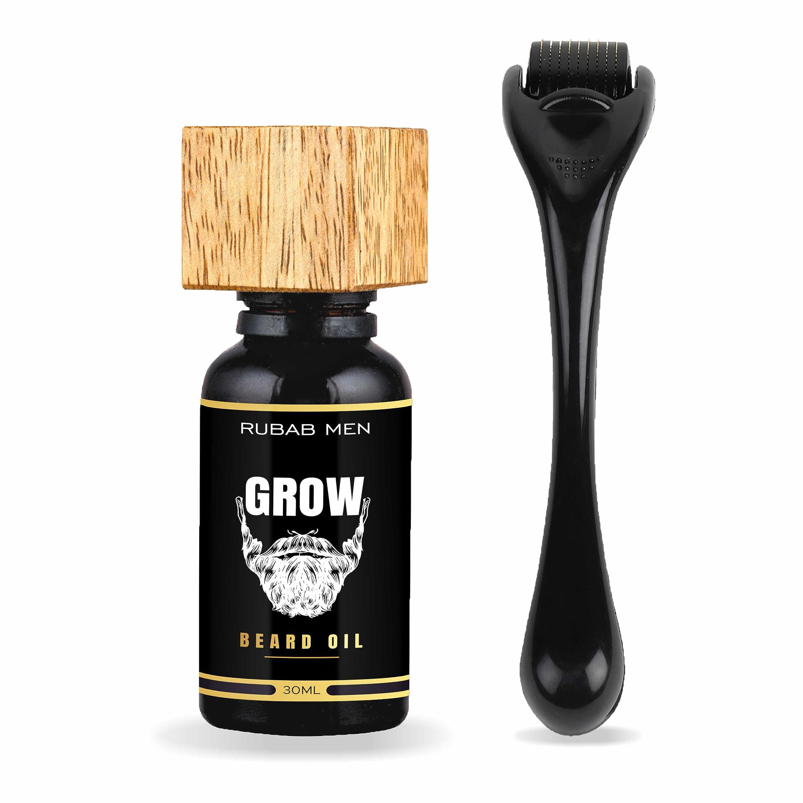 RUBAB MEN Advance Beard Growth Kit, 0.5Mm Beard Activator Roller & Beard Growth Oil Infused With Vitamin E & Natural Oils For Patchy & Uneven Beard Growth - Grams