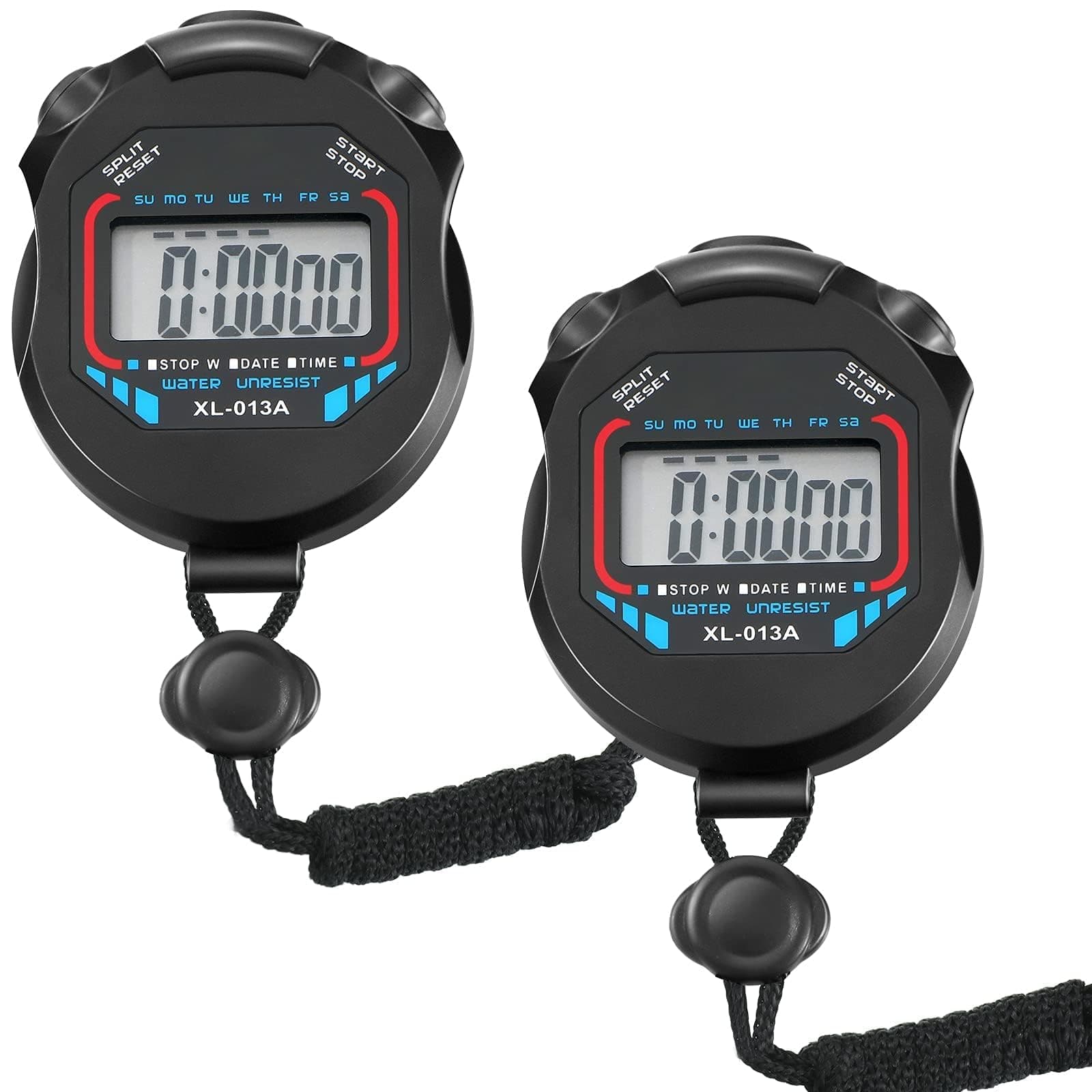 – X spring Digital Stopwatch Timer, 2Pcs Electronic Digital Sport Stopwatch Timer, Water Resistant LCD Chronograph with Date, Time and Alarm Function for Sports Fitness Trainers and Referees