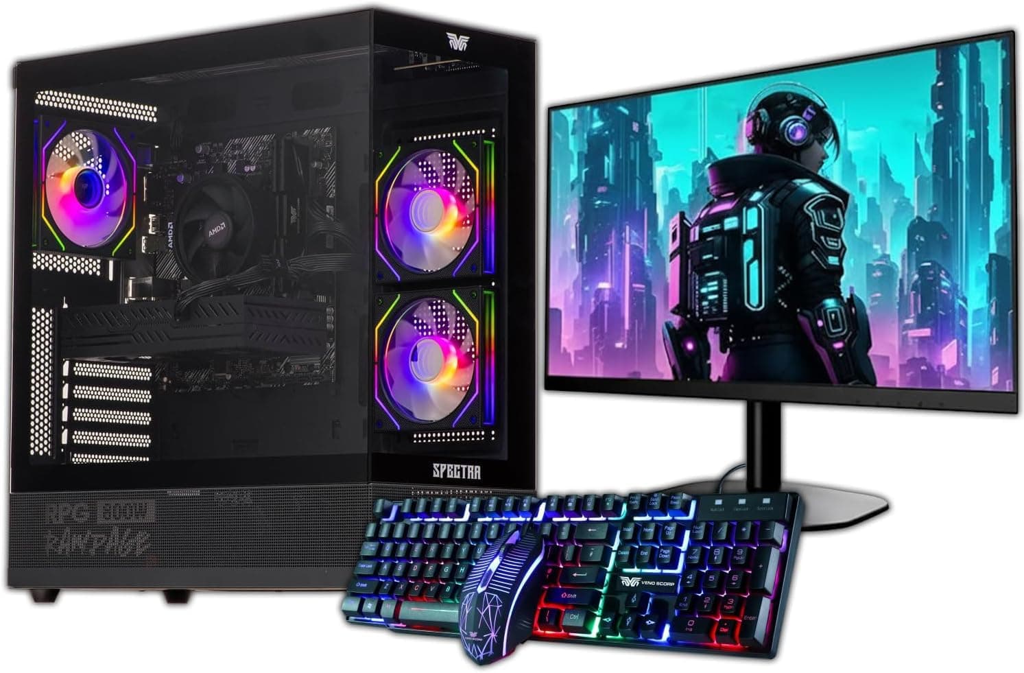 Veno Scorp GAMING PC Bundle Intel Core i7 2600 16GB Ram, 24" Full HD Led Monitor 256GB SSD + 1TB HDD GTX 1650 4GB Windows 11 Gaming PC Spectra USB 3.0