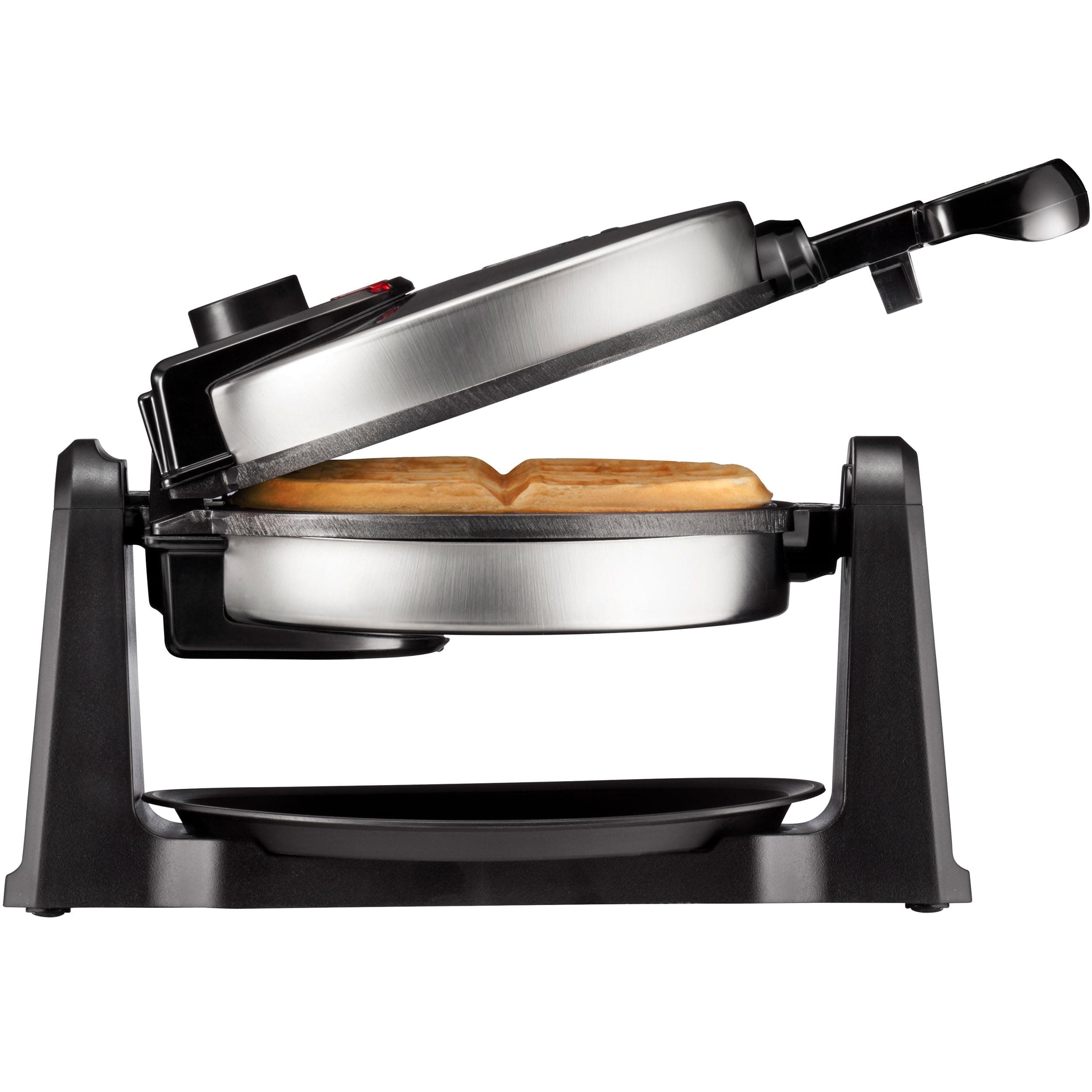 Rotating Belgian Waffle Maker, 180° Flip Iron w/ Non-Stick Plates, Adjustable Timer, Locking Lid, & Drip Plate, Space Saving Storage, Mess-Free Breakfast, Stainless Steel/Black
