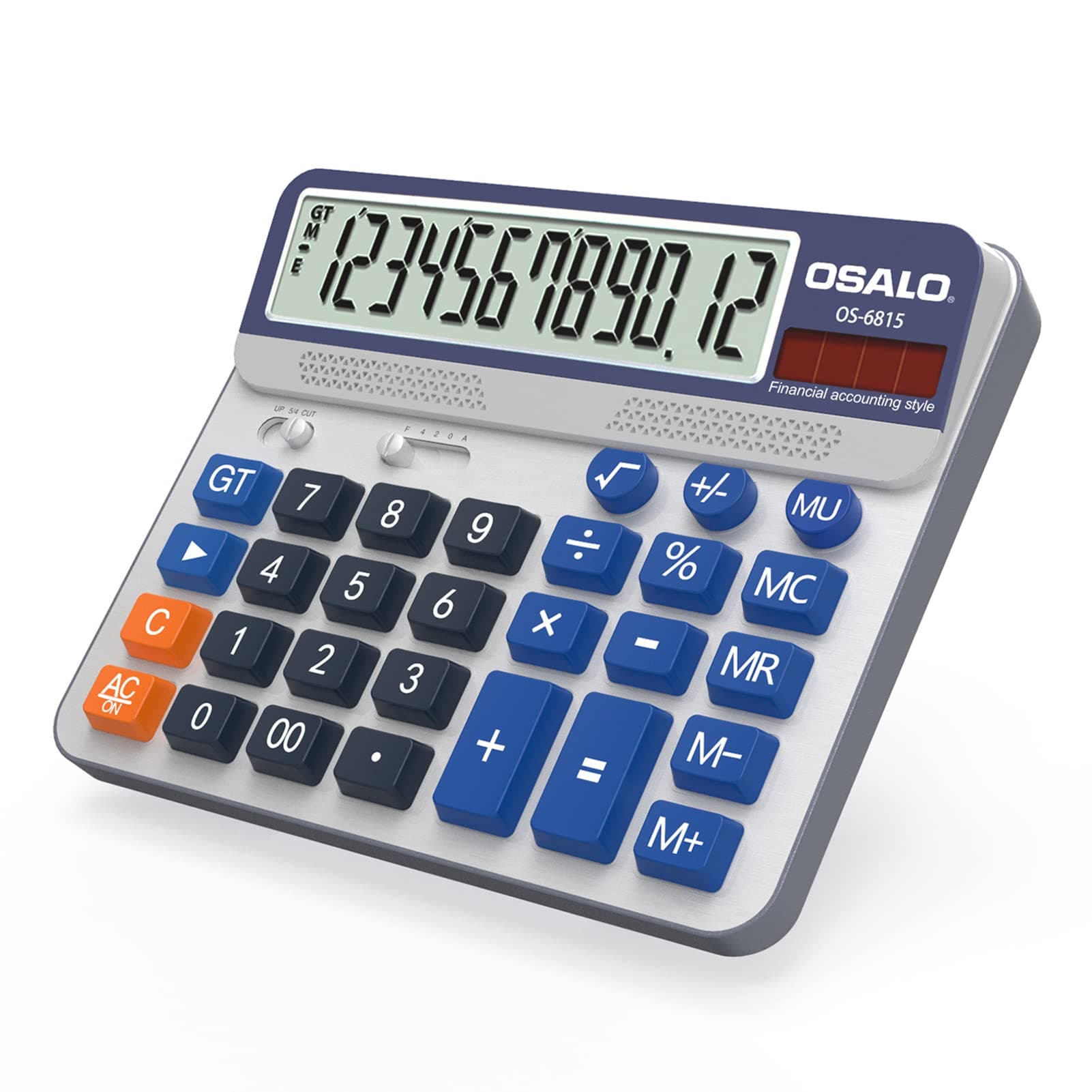 pendancy Desktop Calculator Extra Large 5in LCD Display 12-Digit Big Button Giant Accounting Calculator, Battery & Solar Powered, for Office Business & Home(OS-6815)