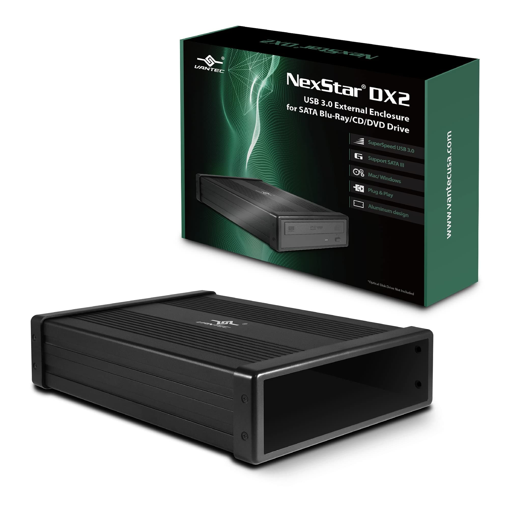 Vantec NexStar DX2 USB 3.0 External Enclosure Design for 5.25" Blu-Ray/CD/DVD SATA Drives 2nd Generation DX No Driver Required Aluminum Alloy (NST-540S3-BK)