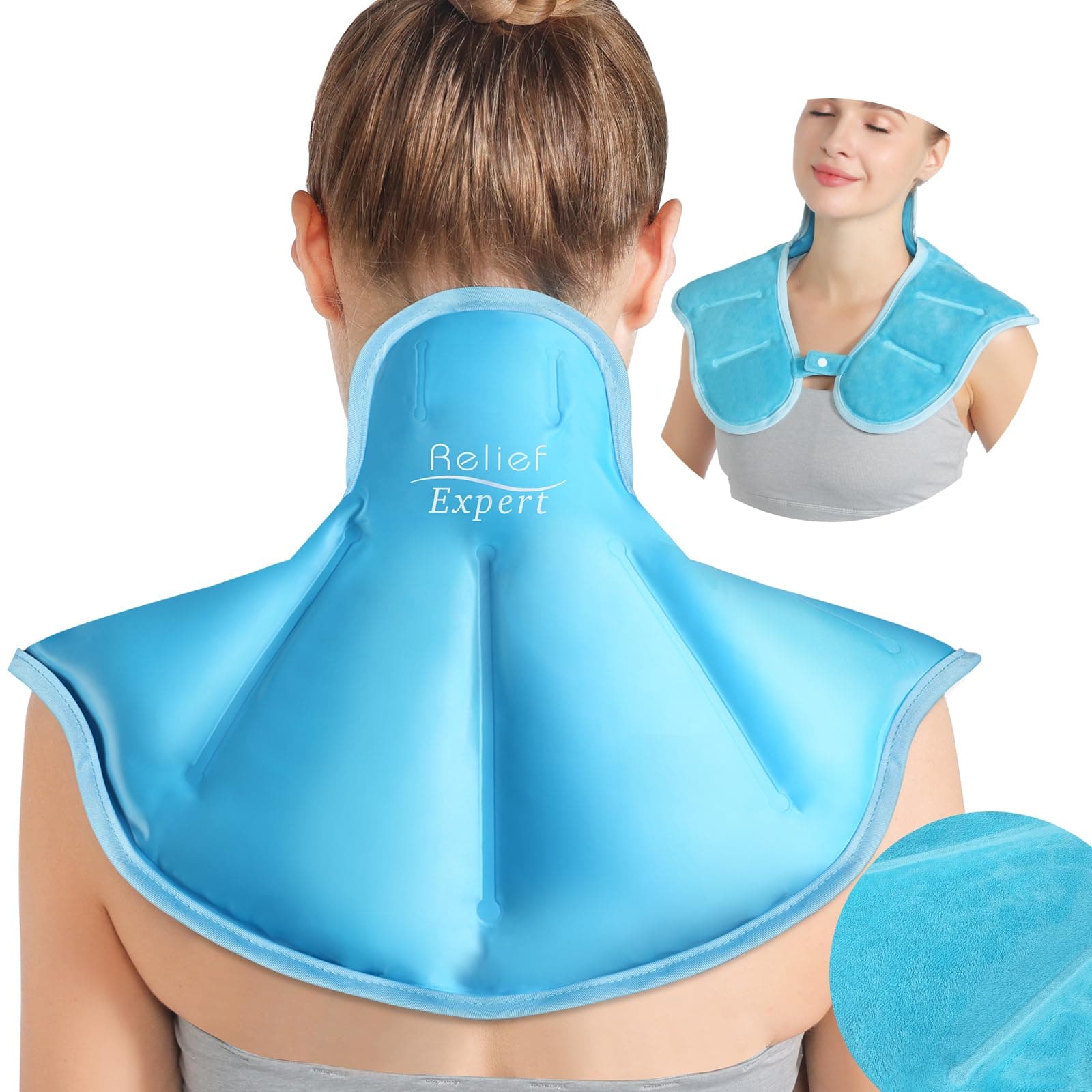 Reusable Ice Pack for Neck and Shoulders Upper Back Discomfort, Large Neck Ice Pack Wrap with Soft Plush Lining, Reusable Gel Cold Compress for Post-Workout Recovery, Hands-Free Design, Blue