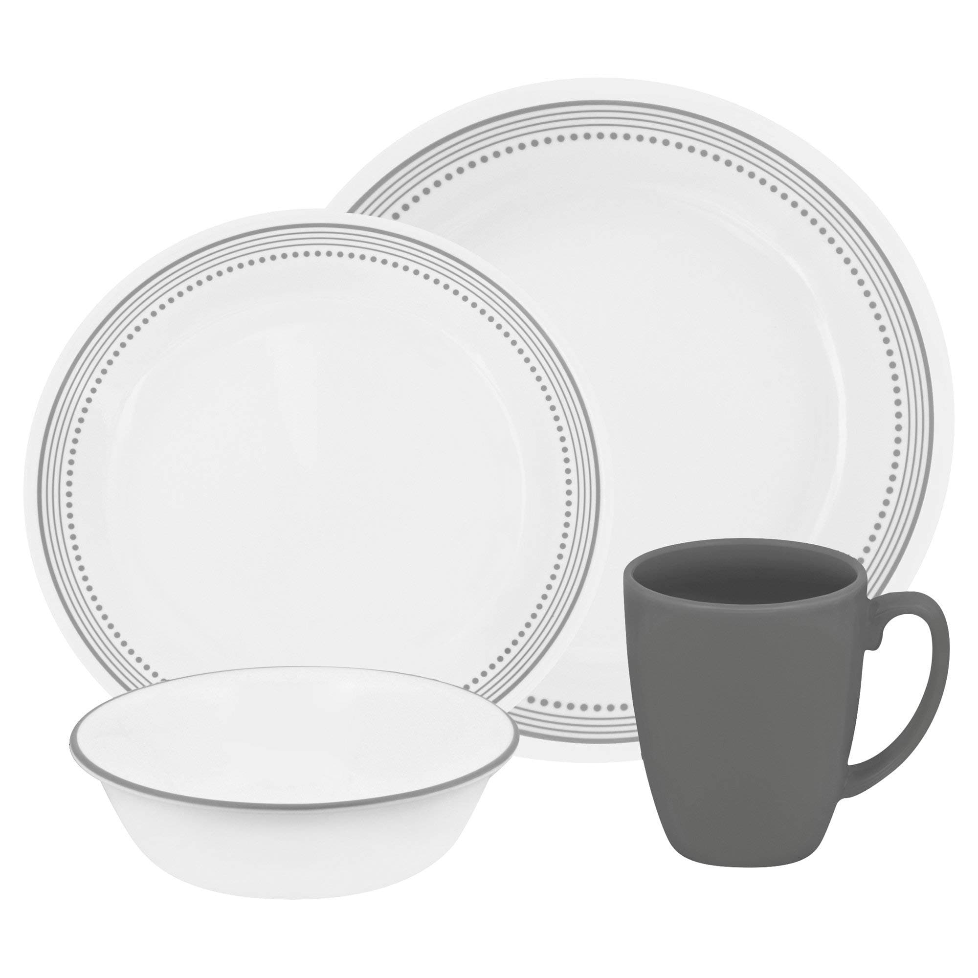 Dinnerware 16Pc Mystic Gray, White And Gray